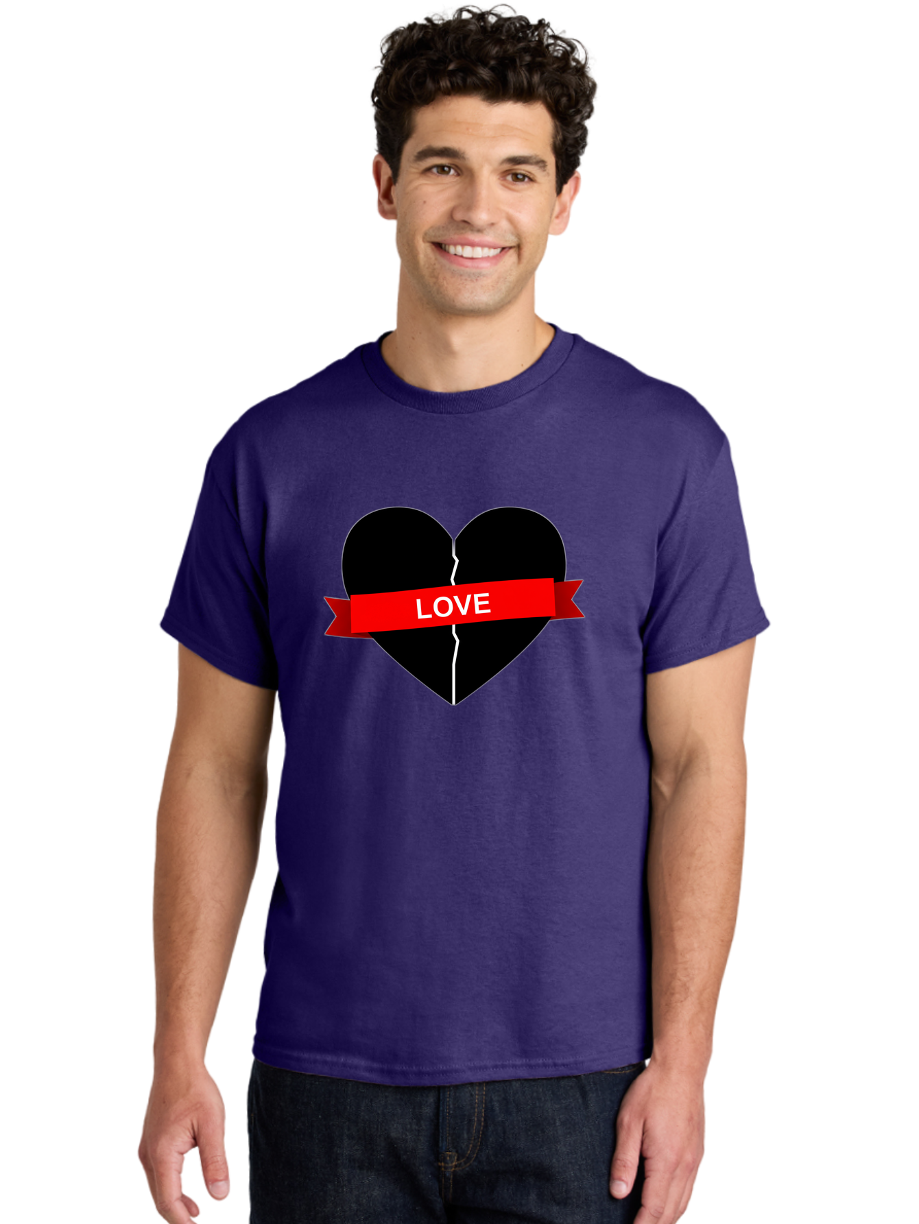 Love-Broken-Heart Men'S Graphic Tee, 100% Cotton, Comfortable Casual Summer Wear, Machine Washable, Broken Heart, Heartbreak, Love Symbol, Red Ribbon, White Text, Split Heart, Cracked Heart, Heart Illustration, Heart Graphic, Torn Love Bae224