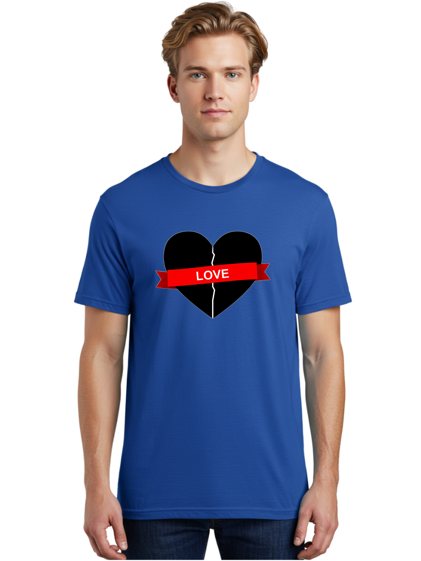 Love-Broken-Heart Men'S Graphic Tee, 100% Cotton, Comfortable Casual Summer Wear, Machine Washable, Broken Heart, Heartbreak, Love Symbol, Red Ribbon, White Text, Split Heart, Cracked Heart, Heart Illustration, Heart Graphic, Torn Love Bae224