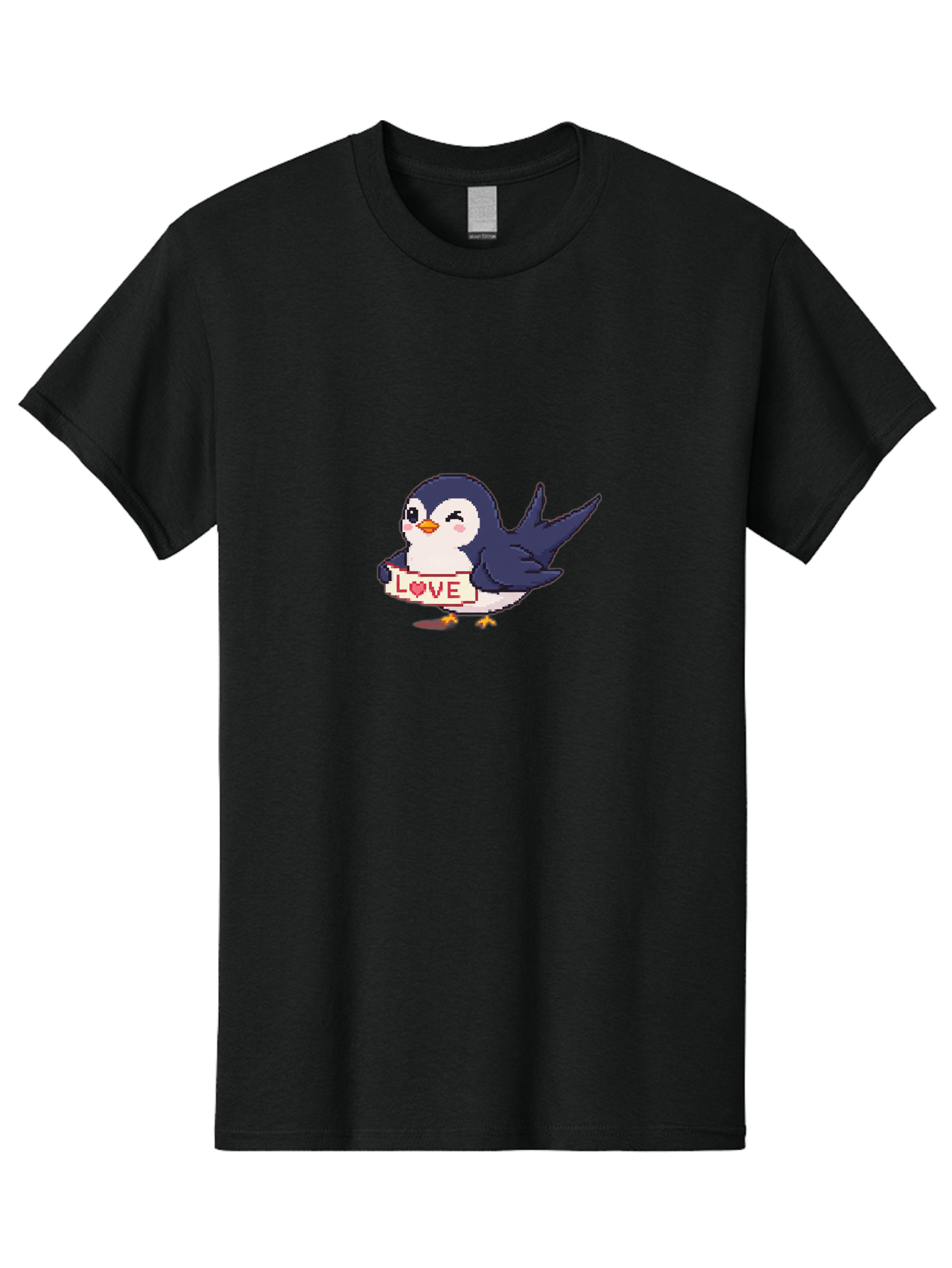 Love-Penguin Men'S Graphic Tee, 100% Cotton, Comfortable Casual Summer Wear, Machine Washable, Cute Penguin, Pixel Art, Love Sign, Heart Symbol, Adorable Animal, Cartoon Character, Sweet Expression, Digital Illustration, Kawaii Style Bae225