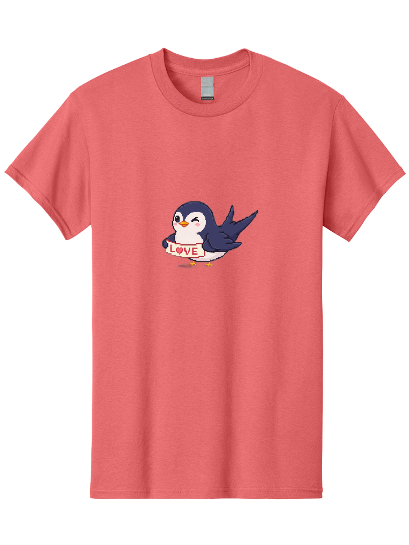 Love-Penguin Men'S Graphic Tee, 100% Cotton, Comfortable Casual Summer Wear, Machine Washable, Cute Penguin, Pixel Art, Love Sign, Heart Symbol, Adorable Animal, Cartoon Character, Sweet Expression, Digital Illustration, Kawaii Style Bae225