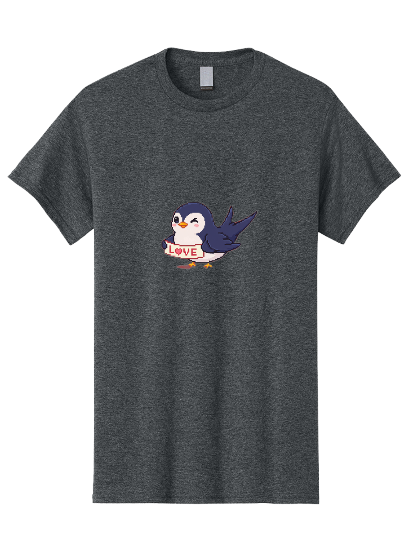 Love-Penguin Men'S Graphic Tee, 100% Cotton, Comfortable Casual Summer Wear, Machine Washable, Cute Penguin, Pixel Art, Love Sign, Heart Symbol, Adorable Animal, Cartoon Character, Sweet Expression, Digital Illustration, Kawaii Style Bae225