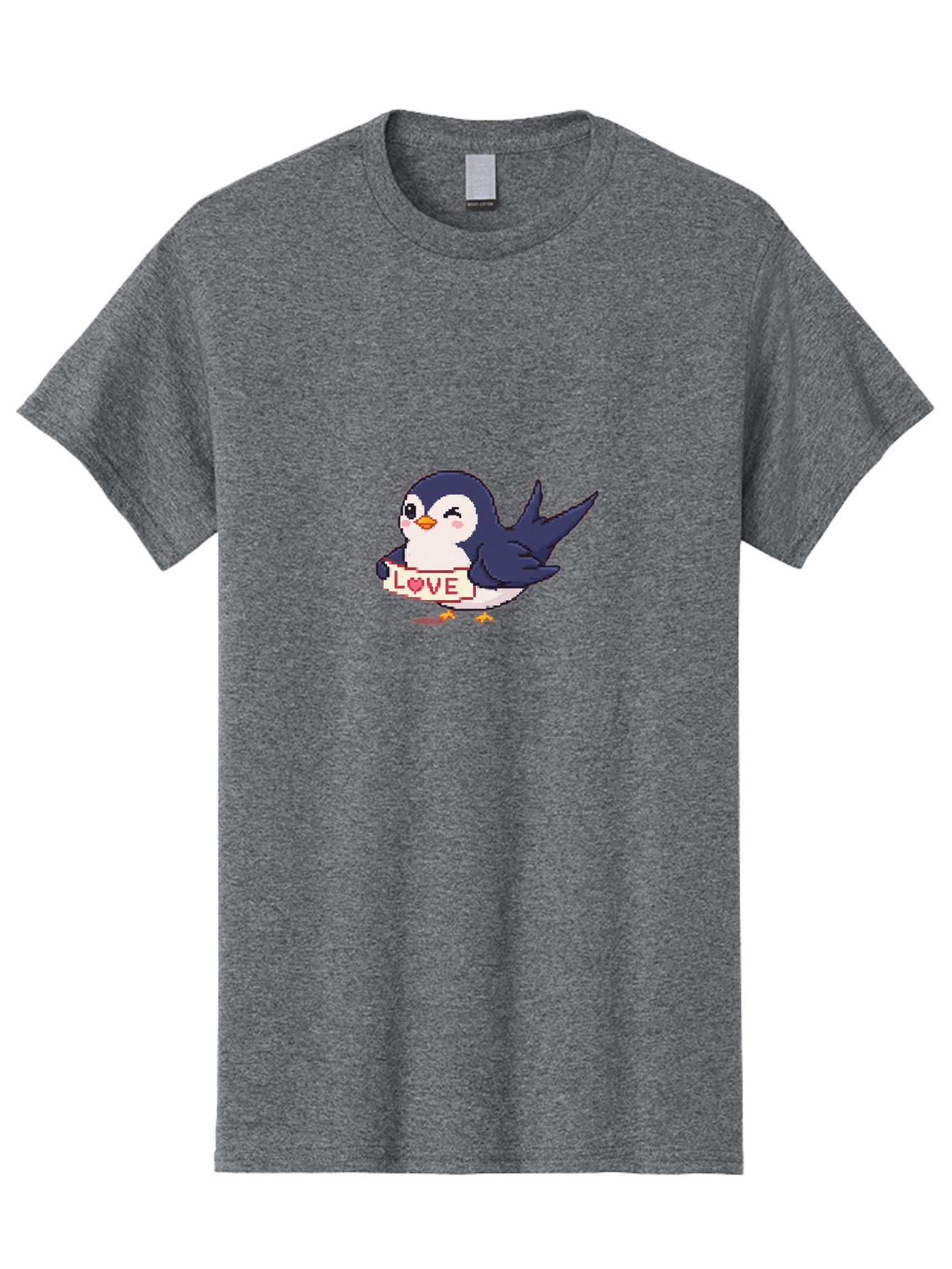 Love-Penguin Men'S Graphic Tee, 100% Cotton, Comfortable Casual Summer Wear, Machine Washable, Cute Penguin, Pixel Art, Love Sign, Heart Symbol, Adorable Animal, Cartoon Character, Sweet Expression, Digital Illustration, Kawaii Style Bae225