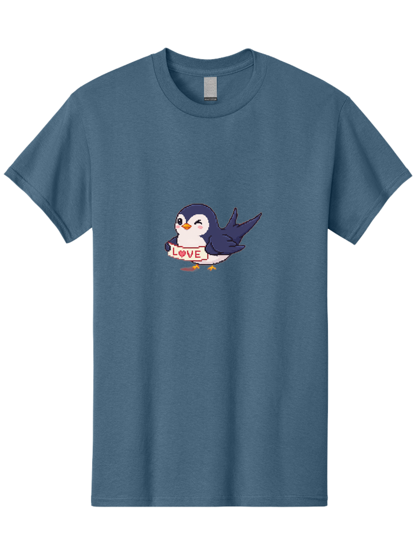 Love-Penguin Men'S Graphic Tee, 100% Cotton, Comfortable Casual Summer Wear, Machine Washable, Cute Penguin, Pixel Art, Love Sign, Heart Symbol, Adorable Animal, Cartoon Character, Sweet Expression, Digital Illustration, Kawaii Style Bae225