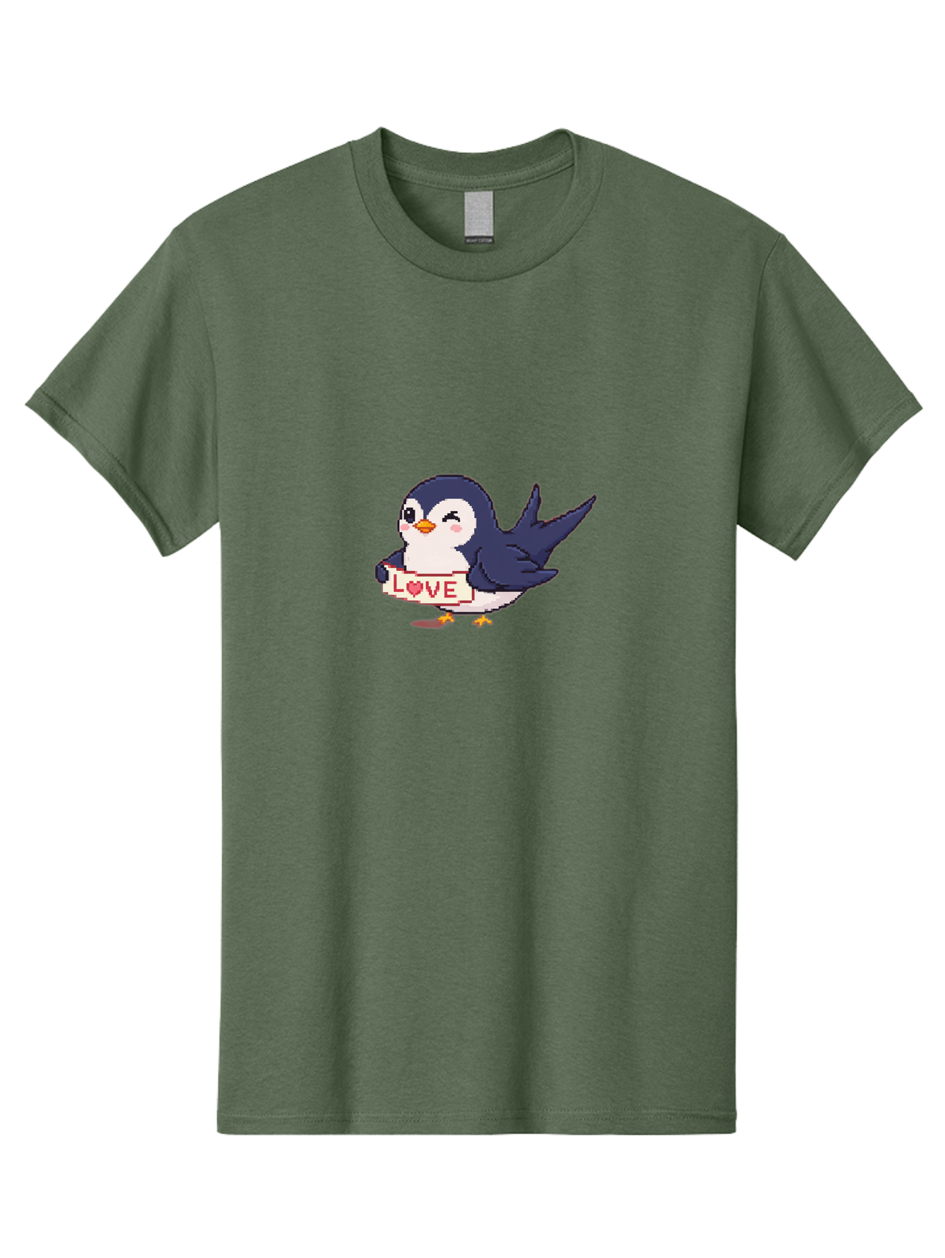 Love-Penguin Men'S Graphic Tee, 100% Cotton, Comfortable Casual Summer Wear, Machine Washable, Cute Penguin, Pixel Art, Love Sign, Heart Symbol, Adorable Animal, Cartoon Character, Sweet Expression, Digital Illustration, Kawaii Style Bae225