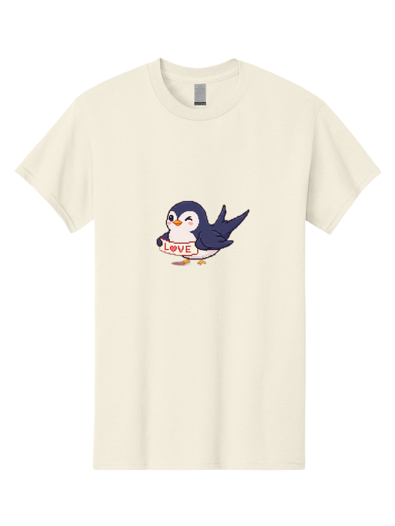 Love-Penguin Men'S Graphic Tee, 100% Cotton, Comfortable Casual Summer Wear, Machine Washable, Cute Penguin, Pixel Art, Love Sign, Heart Symbol, Adorable Animal, Cartoon Character, Sweet Expression, Digital Illustration, Kawaii Style Bae225