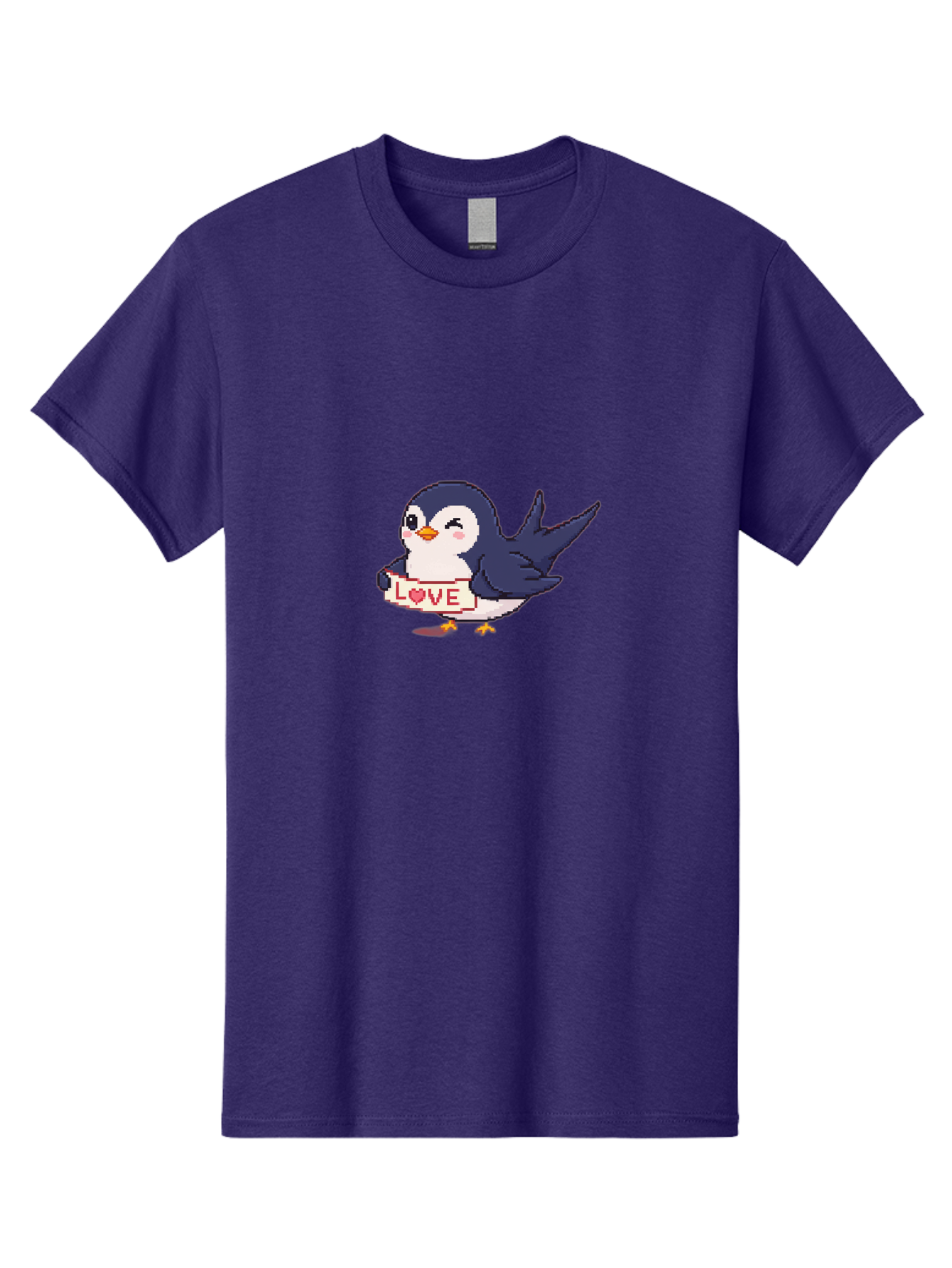 Love-Penguin Men'S Graphic Tee, 100% Cotton, Comfortable Casual Summer Wear, Machine Washable, Cute Penguin, Pixel Art, Love Sign, Heart Symbol, Adorable Animal, Cartoon Character, Sweet Expression, Digital Illustration, Kawaii Style Bae225