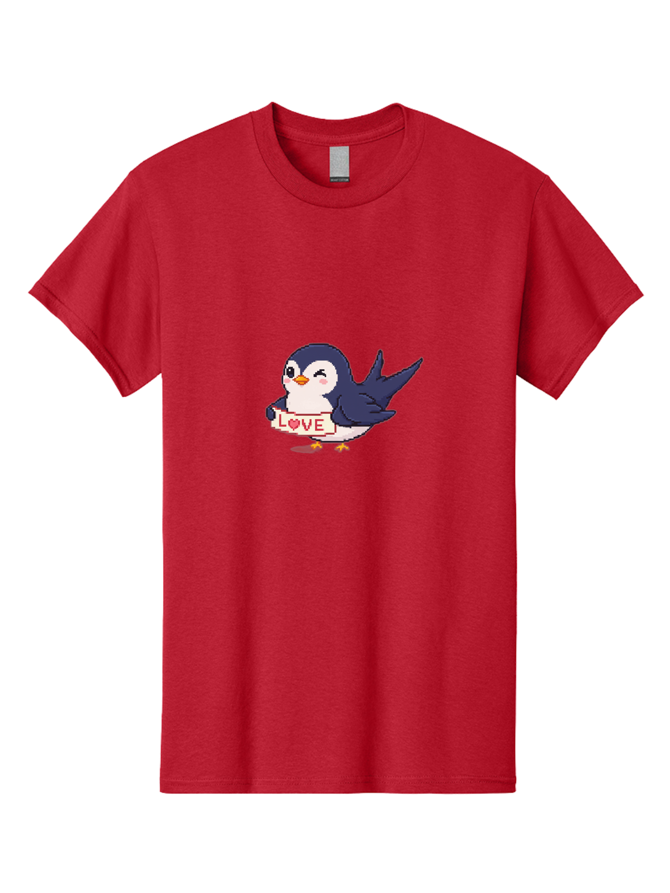 Love-Penguin Men'S Graphic Tee, 100% Cotton, Comfortable Casual Summer Wear, Machine Washable, Cute Penguin, Pixel Art, Love Sign, Heart Symbol, Adorable Animal, Cartoon Character, Sweet Expression, Digital Illustration, Kawaii Style Bae225