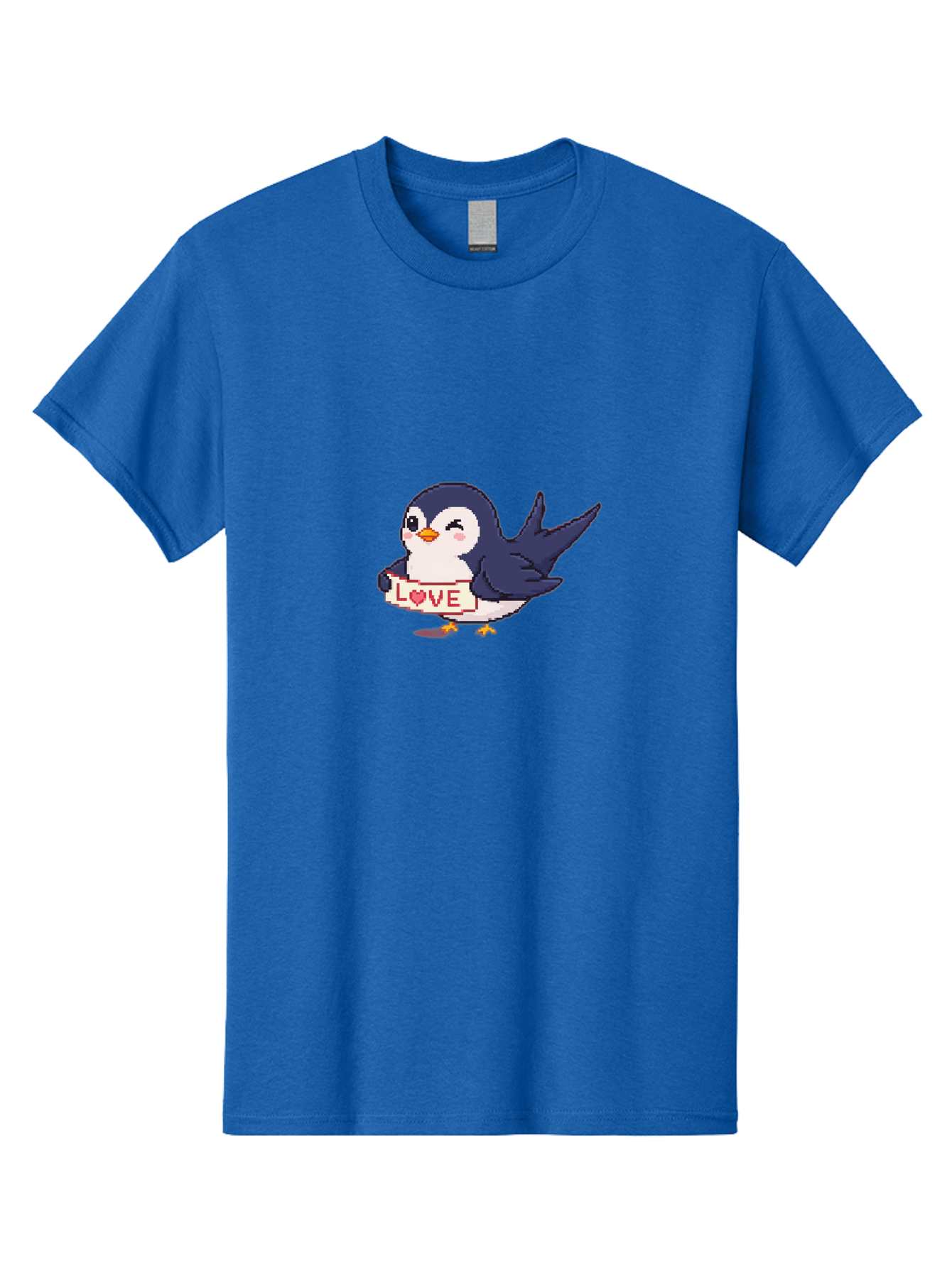 Love-Penguin Men'S Graphic Tee, 100% Cotton, Comfortable Casual Summer Wear, Machine Washable, Cute Penguin, Pixel Art, Love Sign, Heart Symbol, Adorable Animal, Cartoon Character, Sweet Expression, Digital Illustration, Kawaii Style Bae225