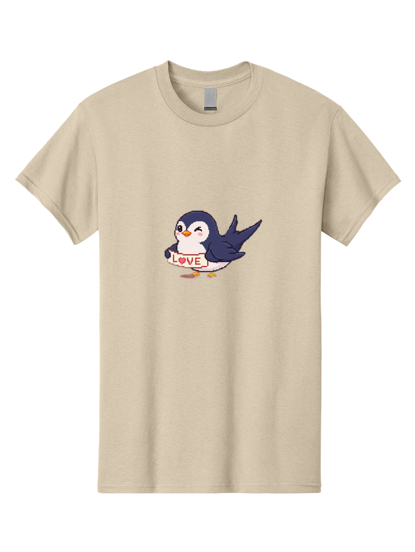 Love-Penguin Men'S Graphic Tee, 100% Cotton, Comfortable Casual Summer Wear, Machine Washable, Cute Penguin, Pixel Art, Love Sign, Heart Symbol, Adorable Animal, Cartoon Character, Sweet Expression, Digital Illustration, Kawaii Style Bae225