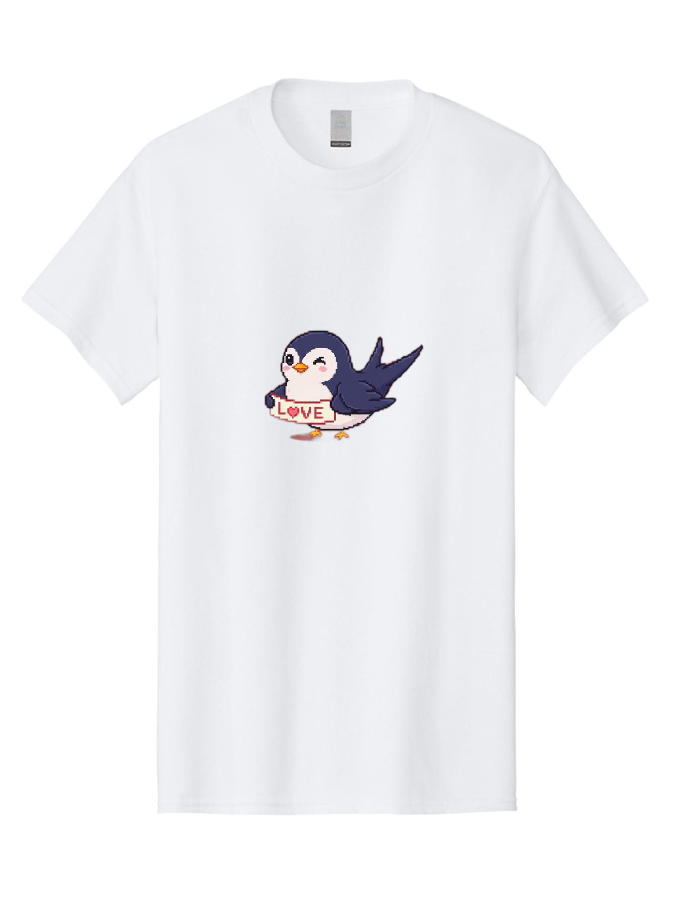 Love-Penguin Men'S Graphic Tee, 100% Cotton, Comfortable Casual Summer Wear, Machine Washable, Cute Penguin, Pixel Art, Love Sign, Heart Symbol, Adorable Animal, Cartoon Character, Sweet Expression, Digital Illustration, Kawaii Style Bae225