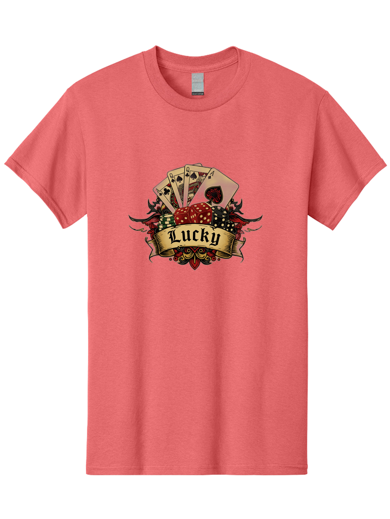 Lucky-1 Men'S Graphic Tee, 100% Cotton, Comfortable Casual Summer Wear, Machine Washable, Lucky Charm, Playing Cards, Poker Dice, Red Dice, Casino Luck, Gaming Good Fortune, Gambler'S Luck, Poker Game, Card Game Bae226