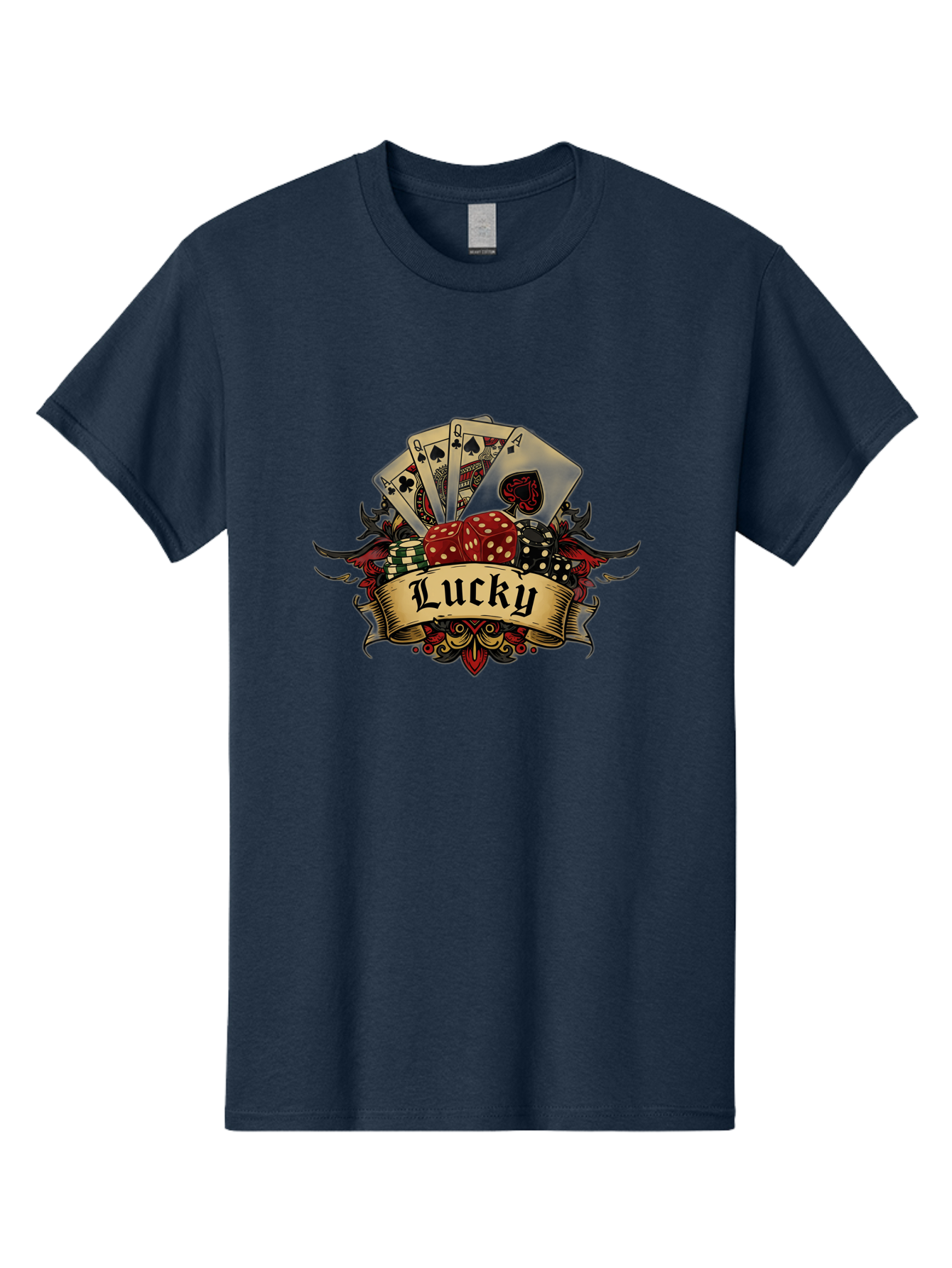 Lucky-1 Men'S Graphic Tee, 100% Cotton, Comfortable Casual Summer Wear, Machine Washable, Lucky Charm, Playing Cards, Poker Dice, Red Dice, Casino Luck, Gaming Good Fortune, Gambler'S Luck, Poker Game, Card Game Bae226