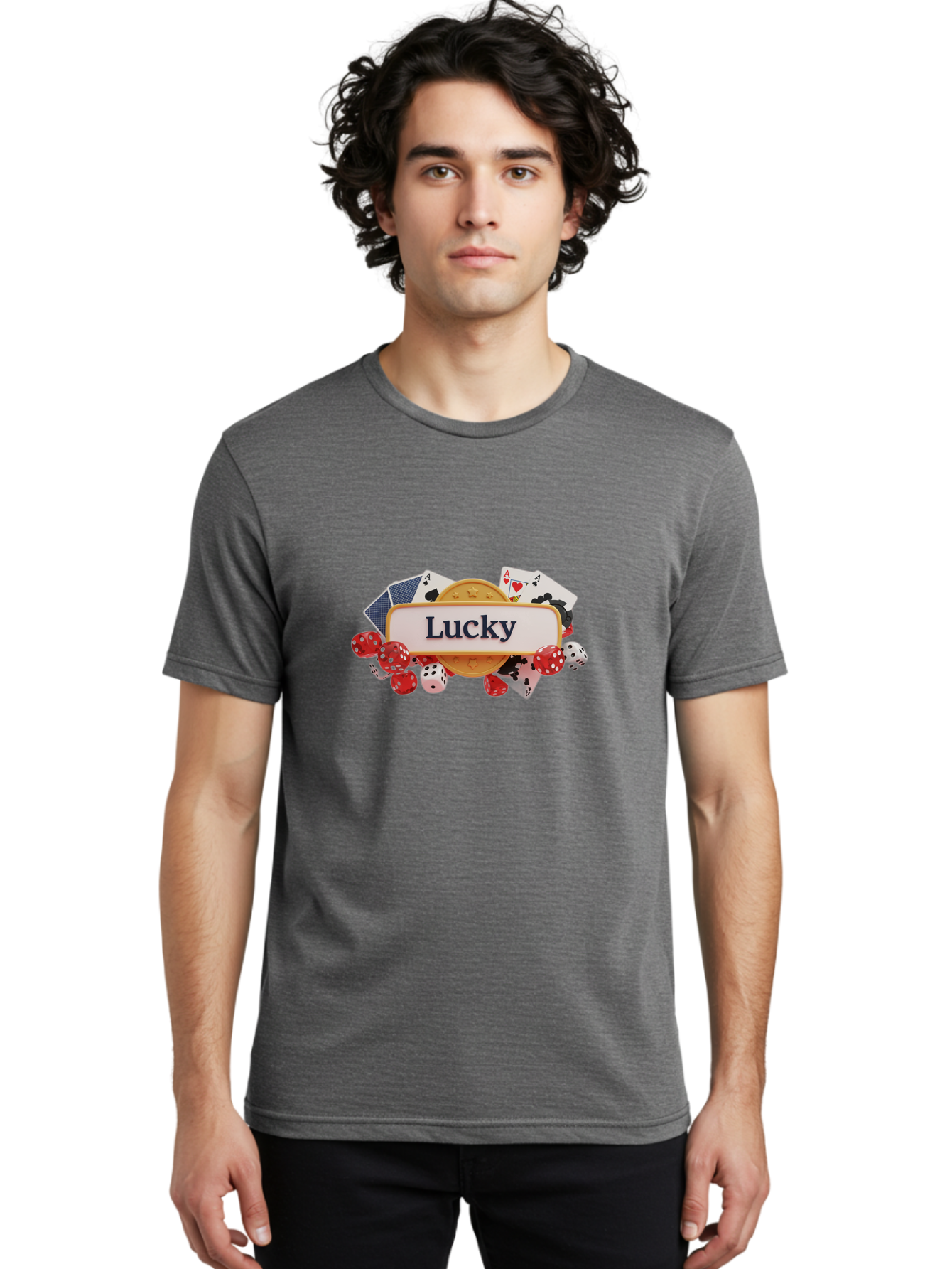 Lucky Men'S Graphic Tee, 100% Cotton, Comfortable Casual Summer Wear, Machine Washable, Lucky Charm, Playing Cards, Poker Dice, Casino Games, Gambler'S Luck, Good Fortune, Winning Streak, Lady Luck Bae227