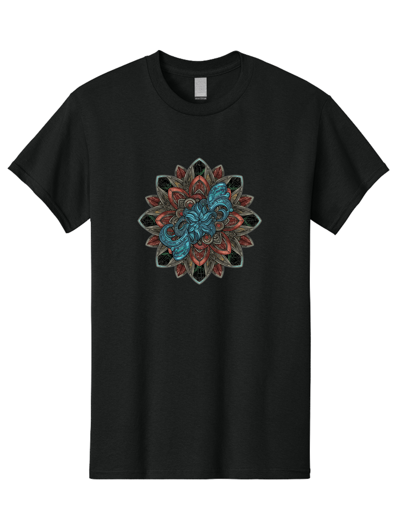 Mandala-Design Men'S Graphic Tee, 100% Cotton, Comfortable Casual Summer Wear, Machine Washable, Intricate Mandala Design, Octopus In The Center, Swirling Tentacles, Bohemian Art, Vibrant Colors, Abstract Patterns, Symbolic Artwork, Bae228