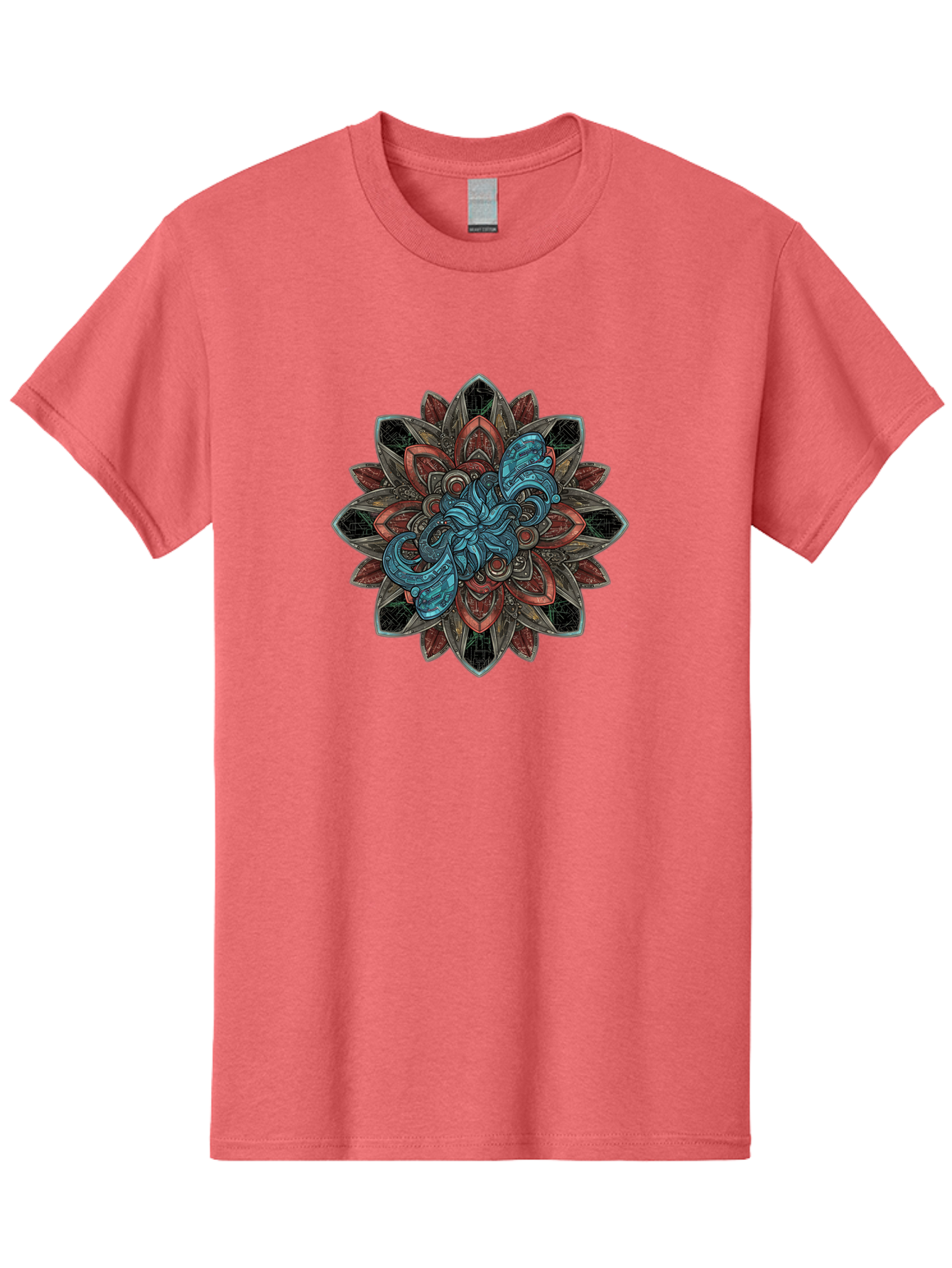 Mandala-Design Men'S Graphic Tee, 100% Cotton, Comfortable Casual Summer Wear, Machine Washable, Intricate Mandala Design, Octopus In The Center, Swirling Tentacles, Bohemian Art, Vibrant Colors, Abstract Patterns, Symbolic Artwork, Bae228