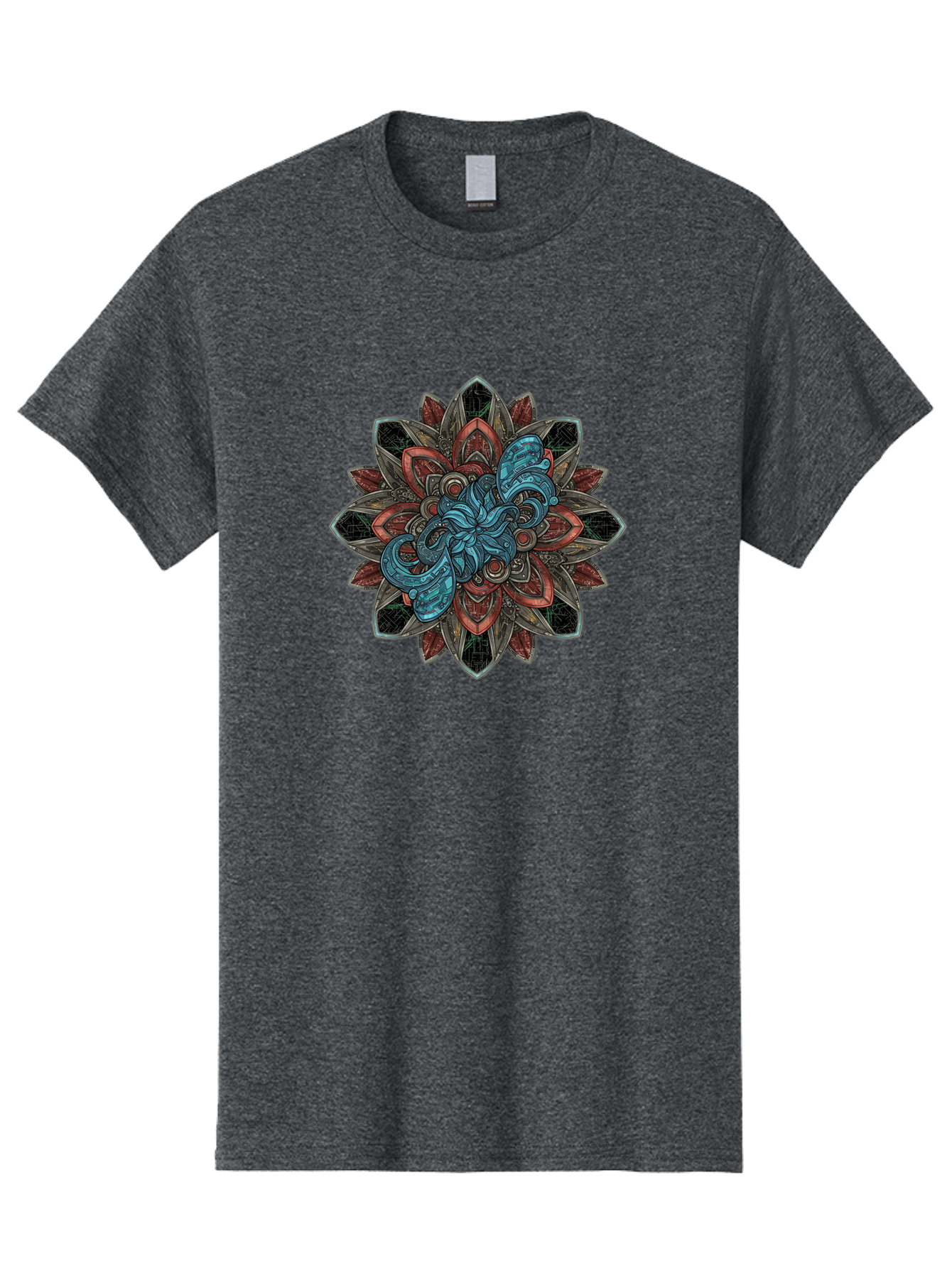Mandala-Design Men'S Graphic Tee, 100% Cotton, Comfortable Casual Summer Wear, Machine Washable, Intricate Mandala Design, Octopus In The Center, Swirling Tentacles, Bohemian Art, Vibrant Colors, Abstract Patterns, Symbolic Artwork, Bae228
