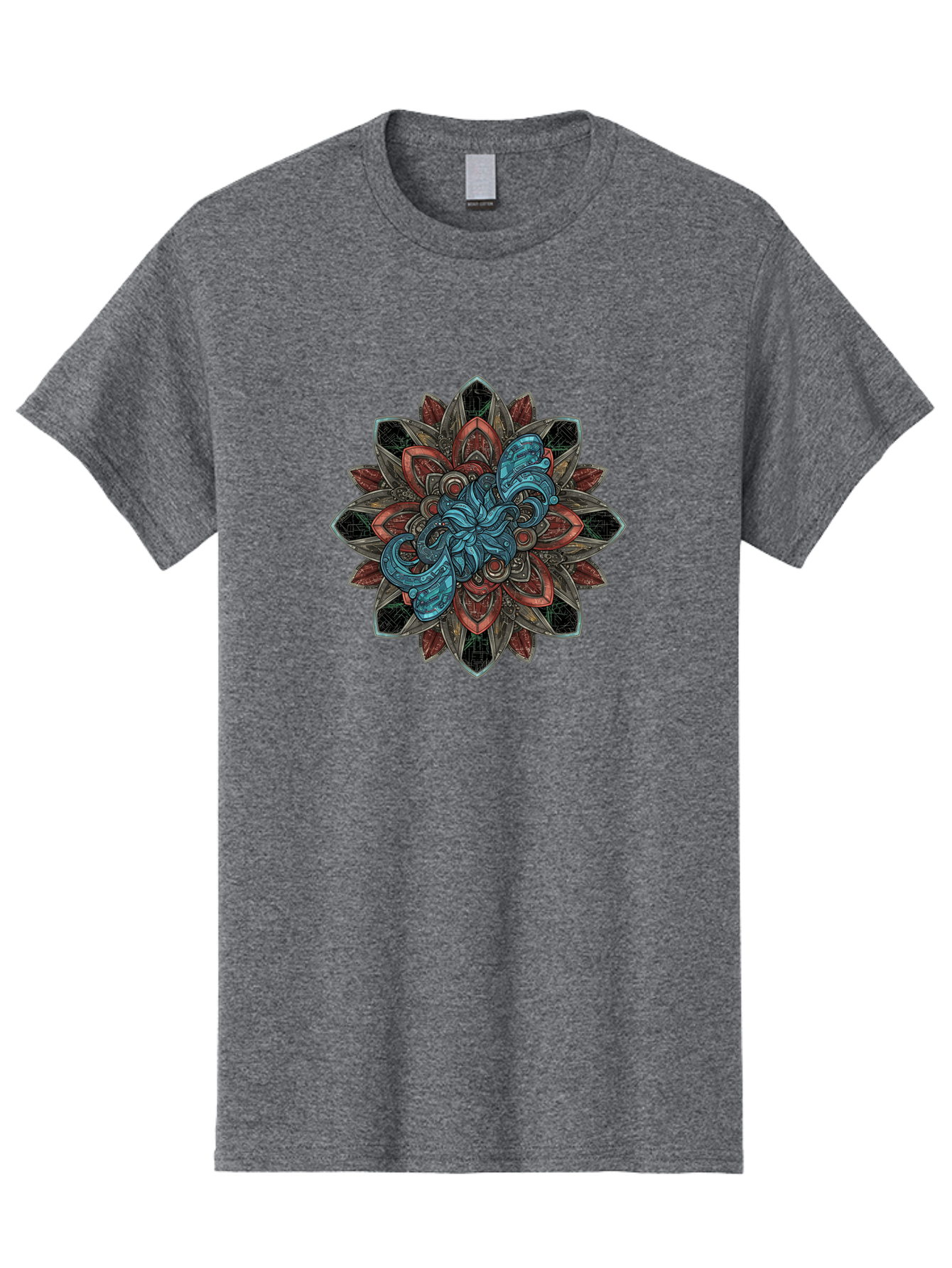 Mandala-Design Men'S Graphic Tee, 100% Cotton, Comfortable Casual Summer Wear, Machine Washable, Intricate Mandala Design, Octopus In The Center, Swirling Tentacles, Bohemian Art, Vibrant Colors, Abstract Patterns, Symbolic Artwork, Bae228