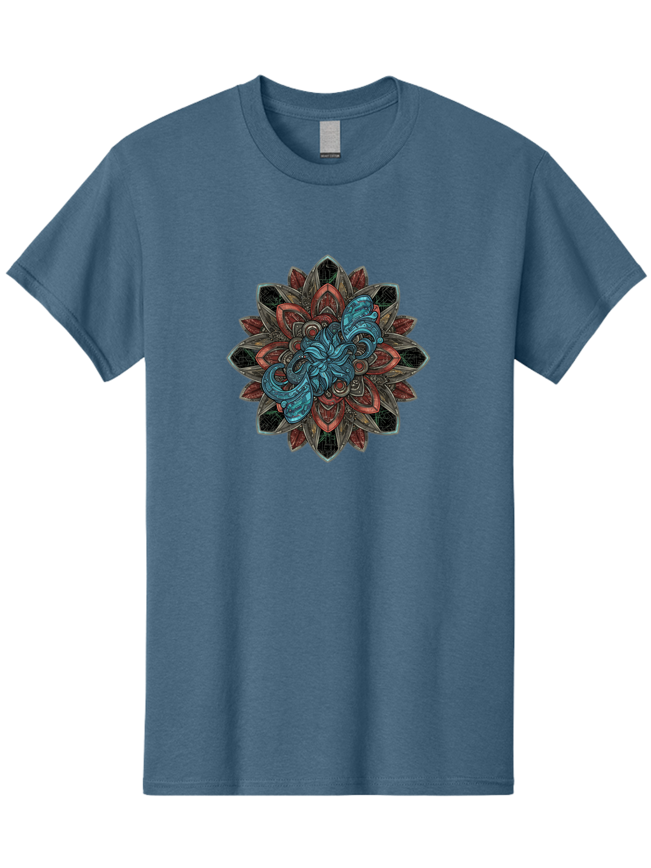 Mandala-Design Men'S Graphic Tee, 100% Cotton, Comfortable Casual Summer Wear, Machine Washable, Intricate Mandala Design, Octopus In The Center, Swirling Tentacles, Bohemian Art, Vibrant Colors, Abstract Patterns, Symbolic Artwork, Bae228