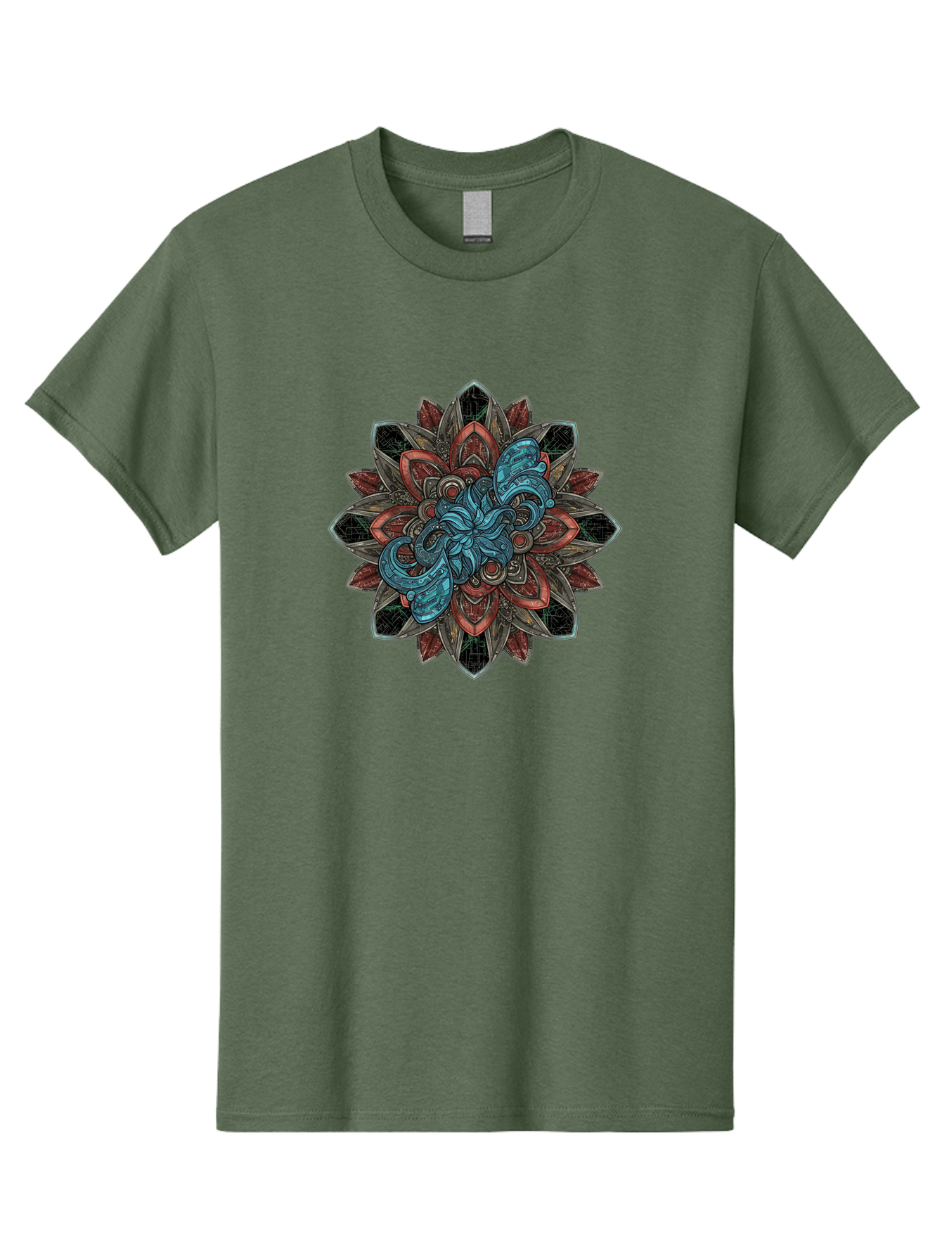 Mandala-Design Men'S Graphic Tee, 100% Cotton, Comfortable Casual Summer Wear, Machine Washable, Intricate Mandala Design, Octopus In The Center, Swirling Tentacles, Bohemian Art, Vibrant Colors, Abstract Patterns, Symbolic Artwork, Bae228
