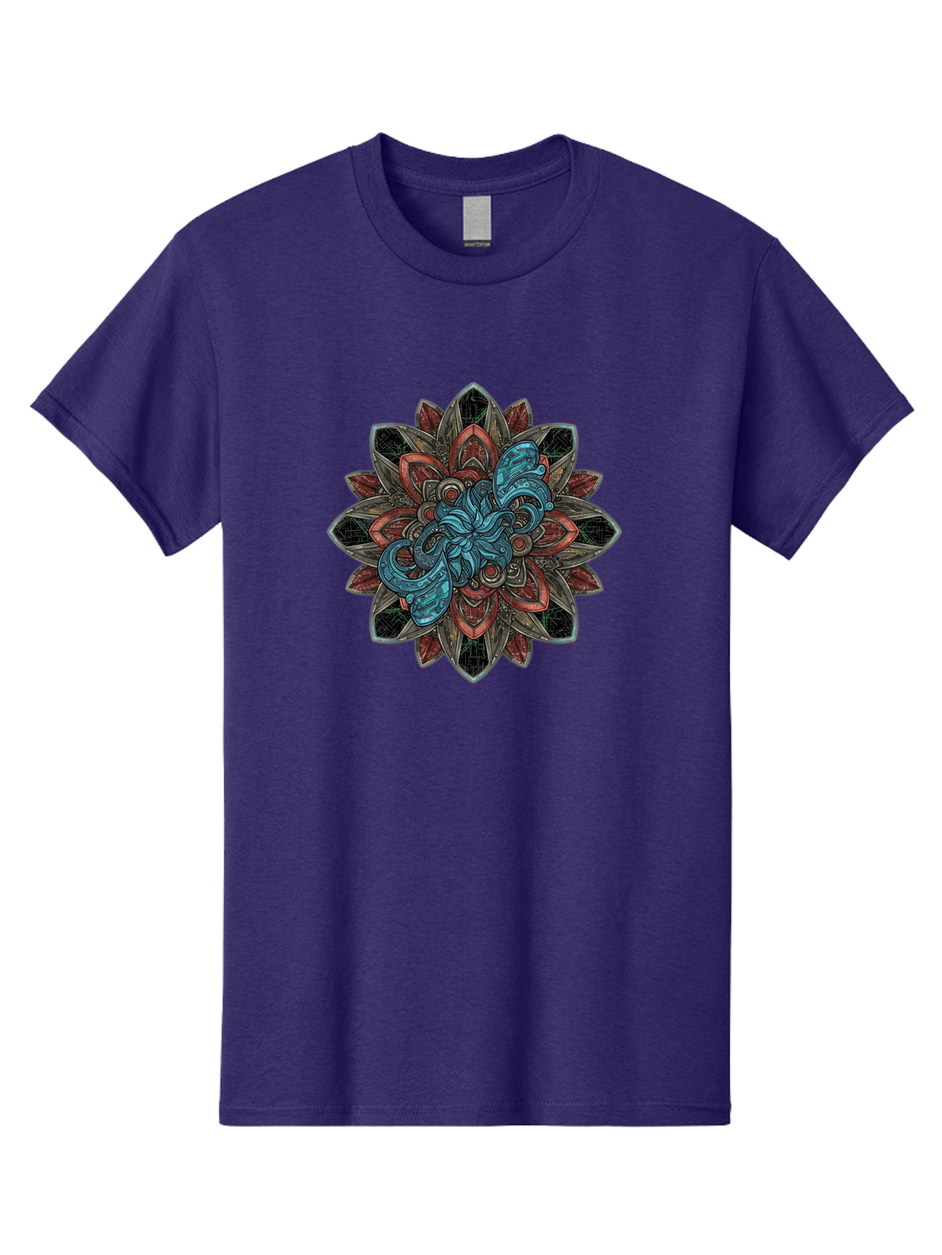 Mandala-Design Men'S Graphic Tee, 100% Cotton, Comfortable Casual Summer Wear, Machine Washable, Intricate Mandala Design, Octopus In The Center, Swirling Tentacles, Bohemian Art, Vibrant Colors, Abstract Patterns, Symbolic Artwork, Bae228