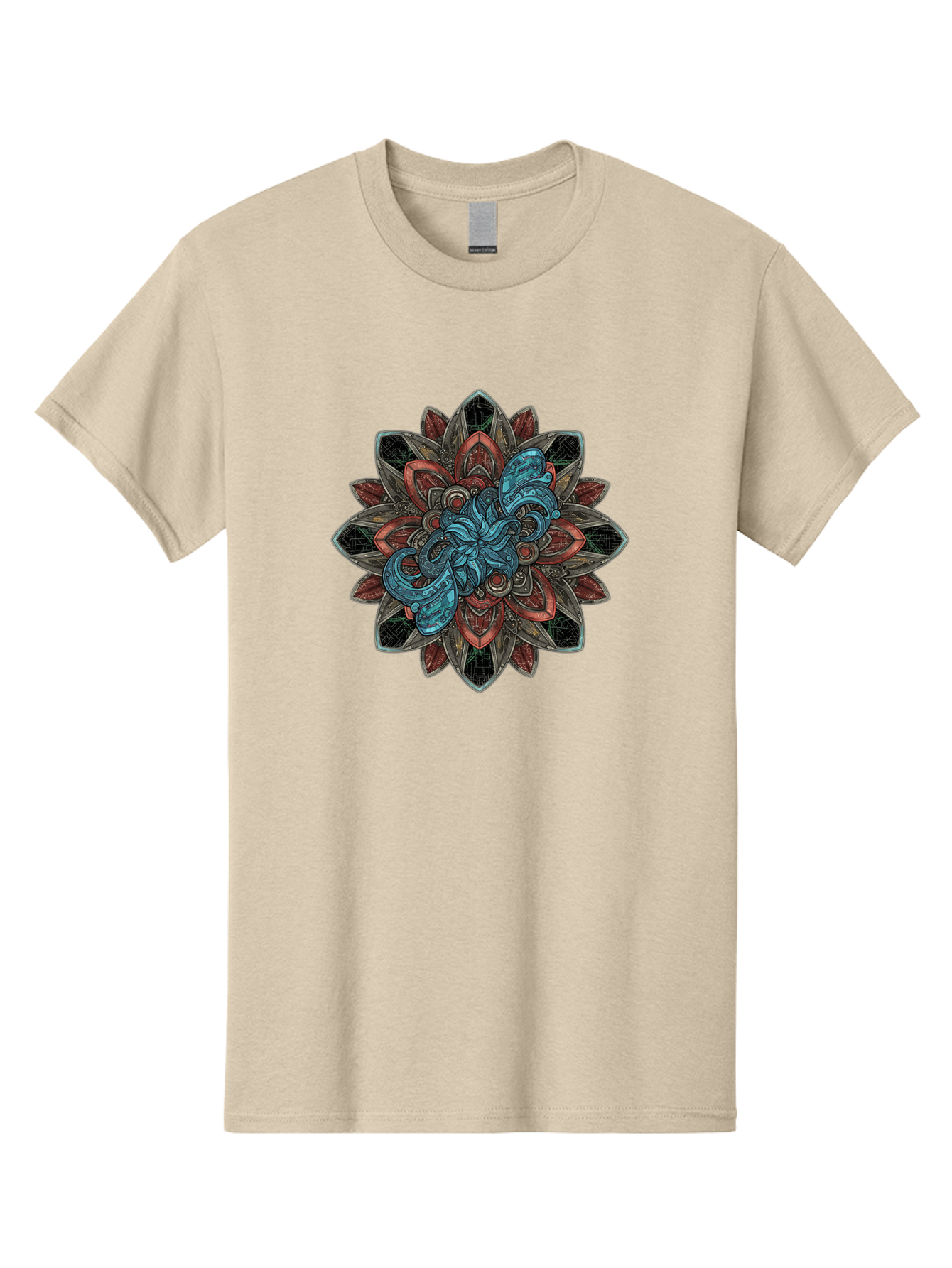 Mandala-Design Men'S Graphic Tee, 100% Cotton, Comfortable Casual Summer Wear, Machine Washable, Intricate Mandala Design, Octopus In The Center, Swirling Tentacles, Bohemian Art, Vibrant Colors, Abstract Patterns, Symbolic Artwork, Bae228