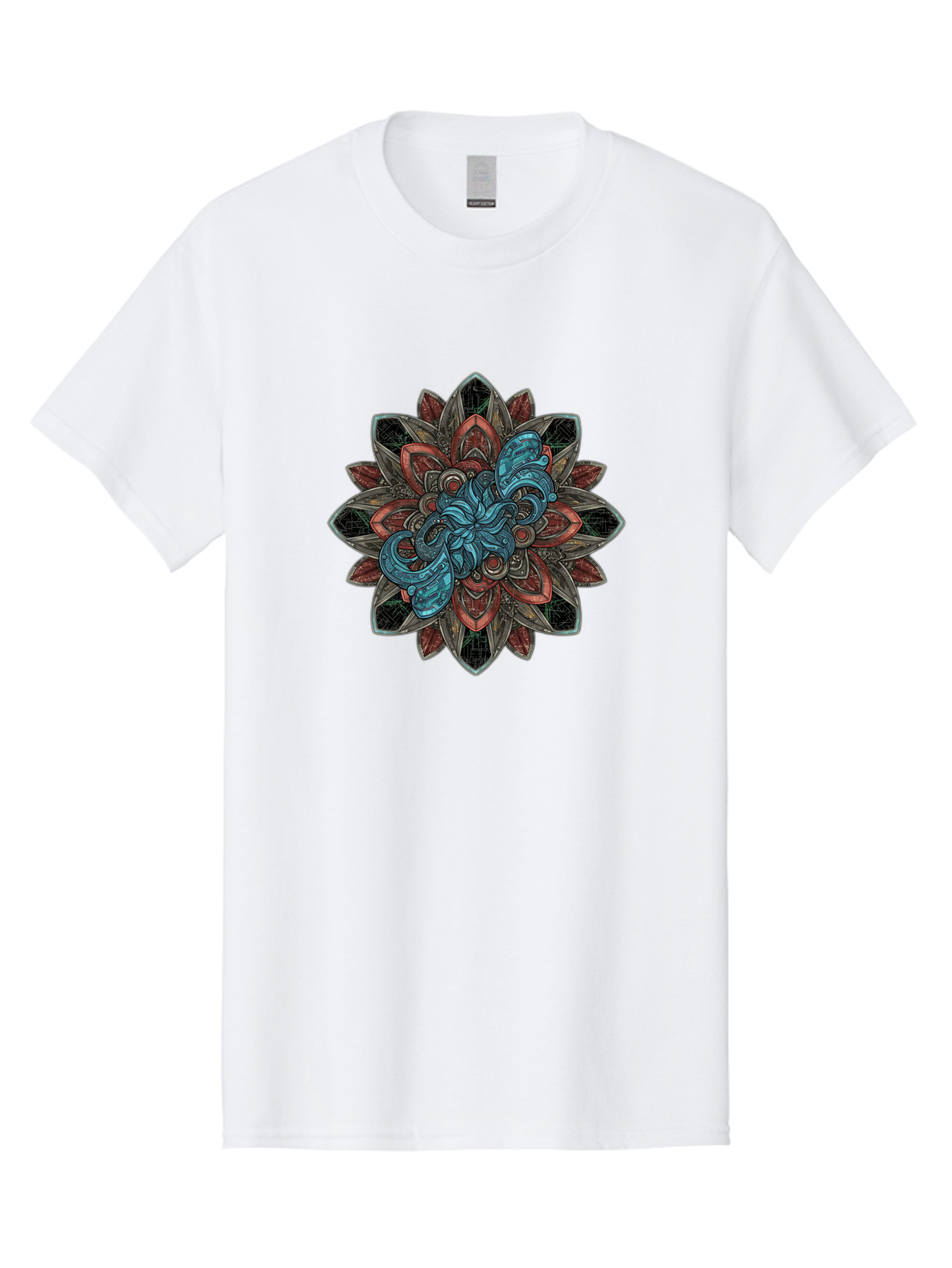 Mandala-Design Men'S Graphic Tee, 100% Cotton, Comfortable Casual Summer Wear, Machine Washable, Intricate Mandala Design, Octopus In The Center, Swirling Tentacles, Bohemian Art, Vibrant Colors, Abstract Patterns, Symbolic Artwork, Bae228