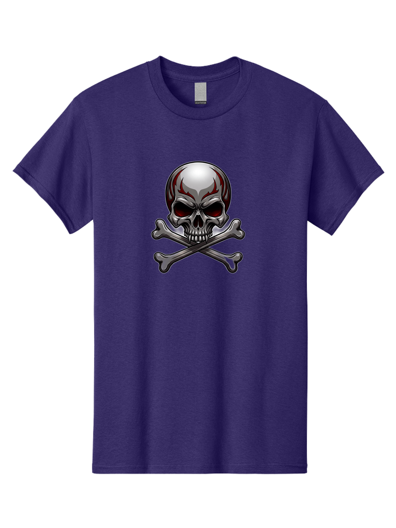 Metal-Skull Men'S Graphic Tee, 100% Cotton, Comfortable Casual Summer Wear, Machine Washable, Skull And Crossbones, Silver Skull, Red Flames, Danger Symbol, Warning Sign, Halloween Theme, Gothic Design, Bold Graphics, Edgy Art Bae230