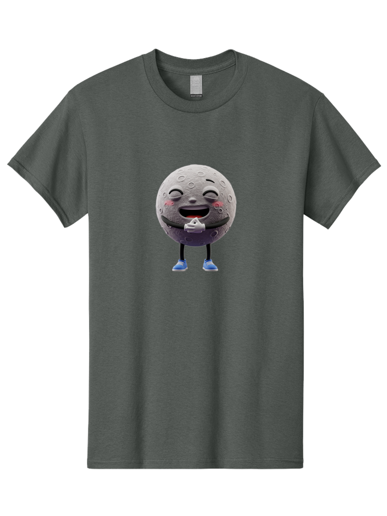 Moon-Character Men'S Graphic Tee, 100% Cotton, Comfortable Casual Summer Wear, Machine Washable, Cartoon Moon With Face, Smiling Moon Character, Moon With Legs, Blue Sneakers, Craters On Moon, Happy Expression, Anthropomorphic Moon, Bae231