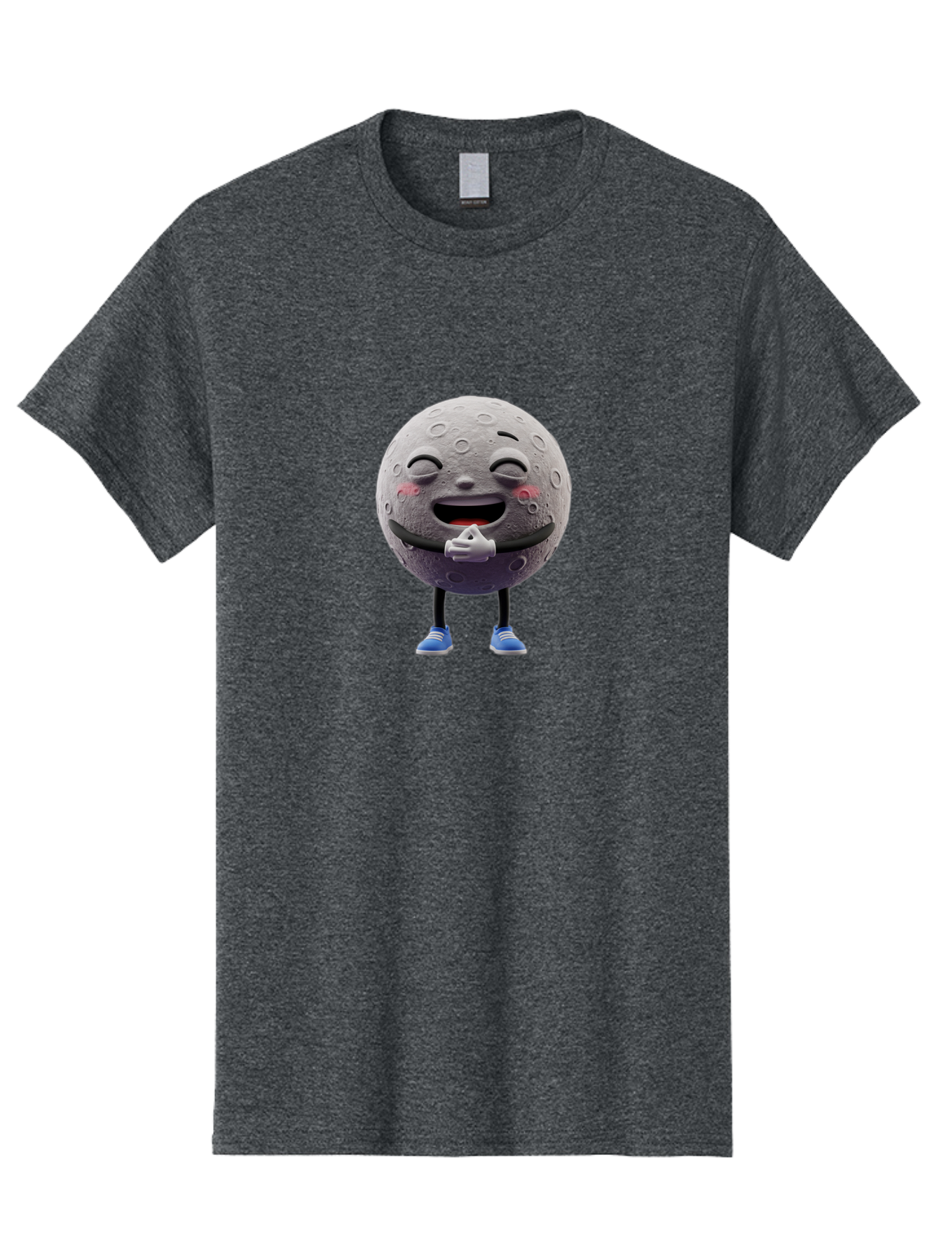 Moon-Character Men'S Graphic Tee, 100% Cotton, Comfortable Casual Summer Wear, Machine Washable, Cartoon Moon With Face, Smiling Moon Character, Moon With Legs, Blue Sneakers, Craters On Moon, Happy Expression, Anthropomorphic Moon, Bae231