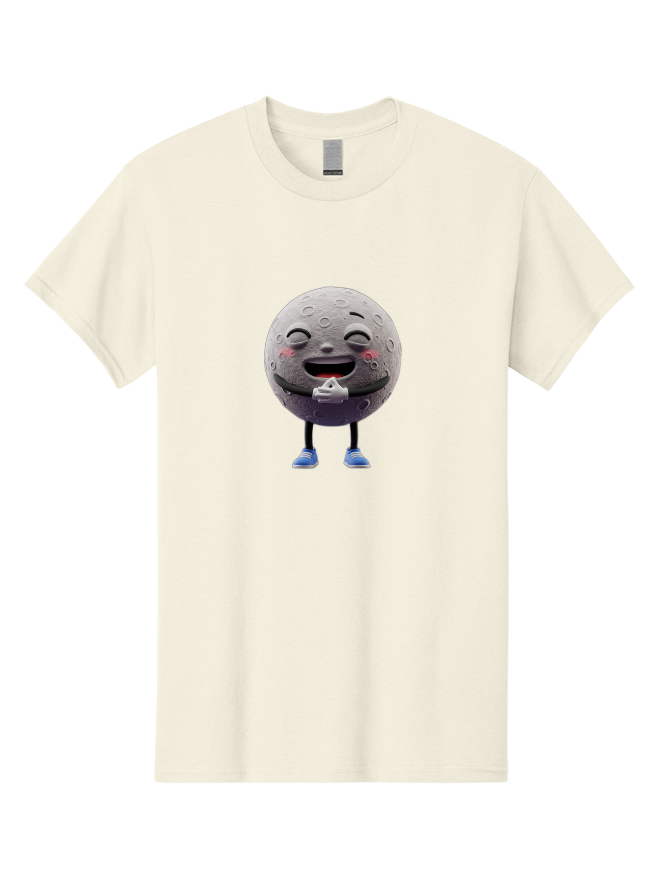 Moon-Character Men'S Graphic Tee, 100% Cotton, Comfortable Casual Summer Wear, Machine Washable, Cartoon Moon With Face, Smiling Moon Character, Moon With Legs, Blue Sneakers, Craters On Moon, Happy Expression, Anthropomorphic Moon, Bae231