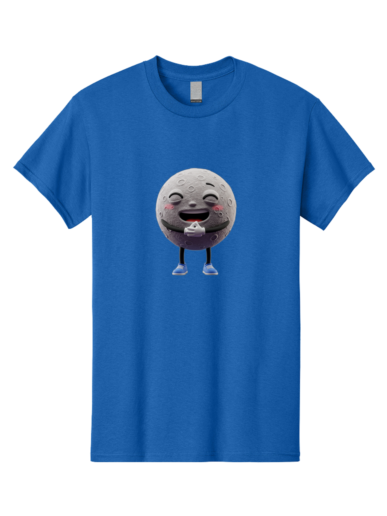 Moon-Character Men'S Graphic Tee, 100% Cotton, Comfortable Casual Summer Wear, Machine Washable, Cartoon Moon With Face, Smiling Moon Character, Moon With Legs, Blue Sneakers, Craters On Moon, Happy Expression, Anthropomorphic Moon, Bae231