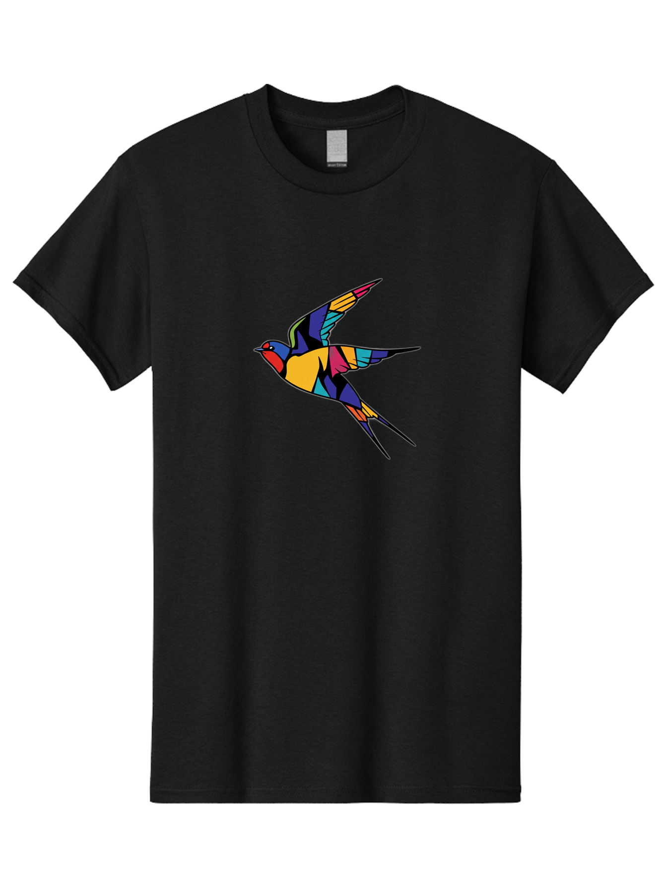 Multicolored-Bird Men'S Graphic Tee, 100% Cotton, Comfortable Casual Summer Wear, Machine Washable, Colorful Bird In Flight, Vibrant Bird Illustration, Geometric Bird Design, Multicolored Swallow, Bird In Mid-Air, Abstract Bird Art, Bae232