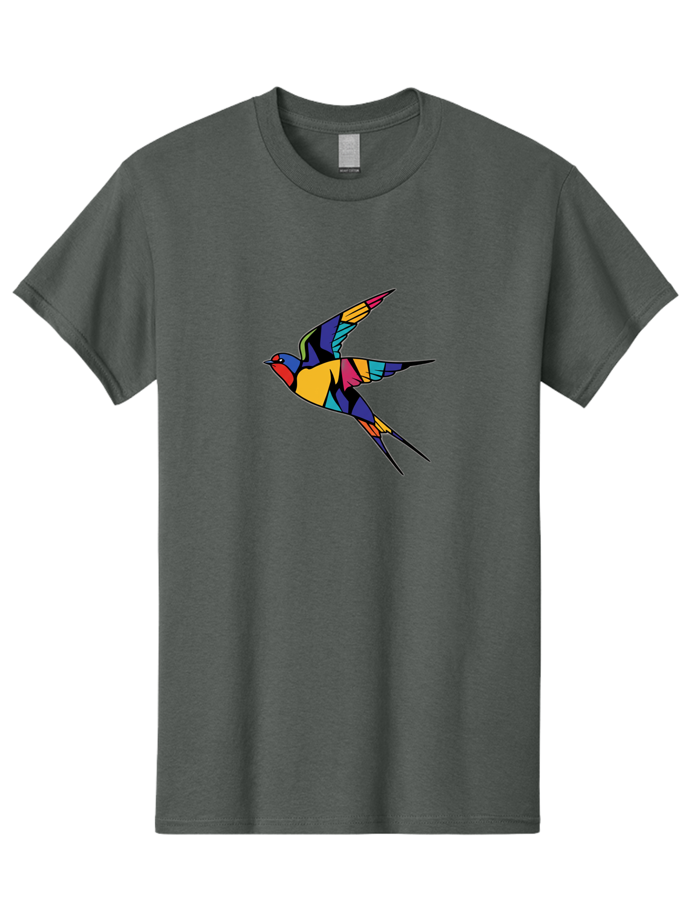 Multicolored-Bird Men'S Graphic Tee, 100% Cotton, Comfortable Casual Summer Wear, Machine Washable, Colorful Bird In Flight, Vibrant Bird Illustration, Geometric Bird Design, Multicolored Swallow, Bird In Mid-Air, Abstract Bird Art, Bae232