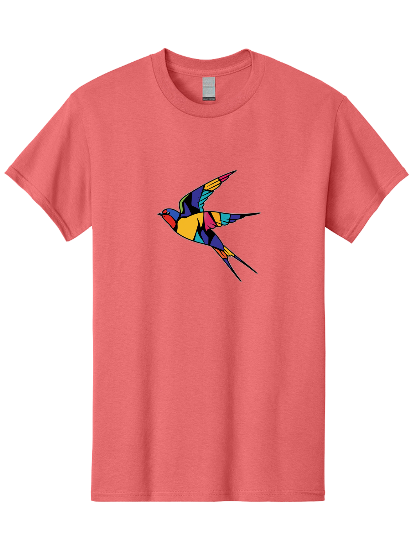 Multicolored-Bird Men'S Graphic Tee, 100% Cotton, Comfortable Casual Summer Wear, Machine Washable, Colorful Bird In Flight, Vibrant Bird Illustration, Geometric Bird Design, Multicolored Swallow, Bird In Mid-Air, Abstract Bird Art, Bae232