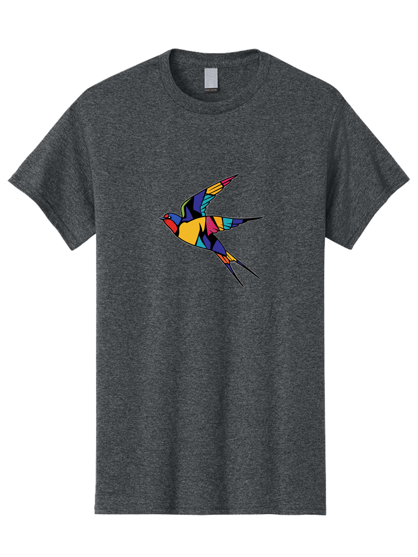 Multicolored-Bird Men'S Graphic Tee, 100% Cotton, Comfortable Casual Summer Wear, Machine Washable, Colorful Bird In Flight, Vibrant Bird Illustration, Geometric Bird Design, Multicolored Swallow, Bird In Mid-Air, Abstract Bird Art, Bae232
