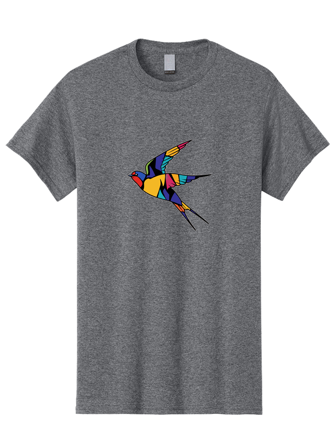 Multicolored-Bird Men'S Graphic Tee, 100% Cotton, Comfortable Casual Summer Wear, Machine Washable, Colorful Bird In Flight, Vibrant Bird Illustration, Geometric Bird Design, Multicolored Swallow, Bird In Mid-Air, Abstract Bird Art, Bae232