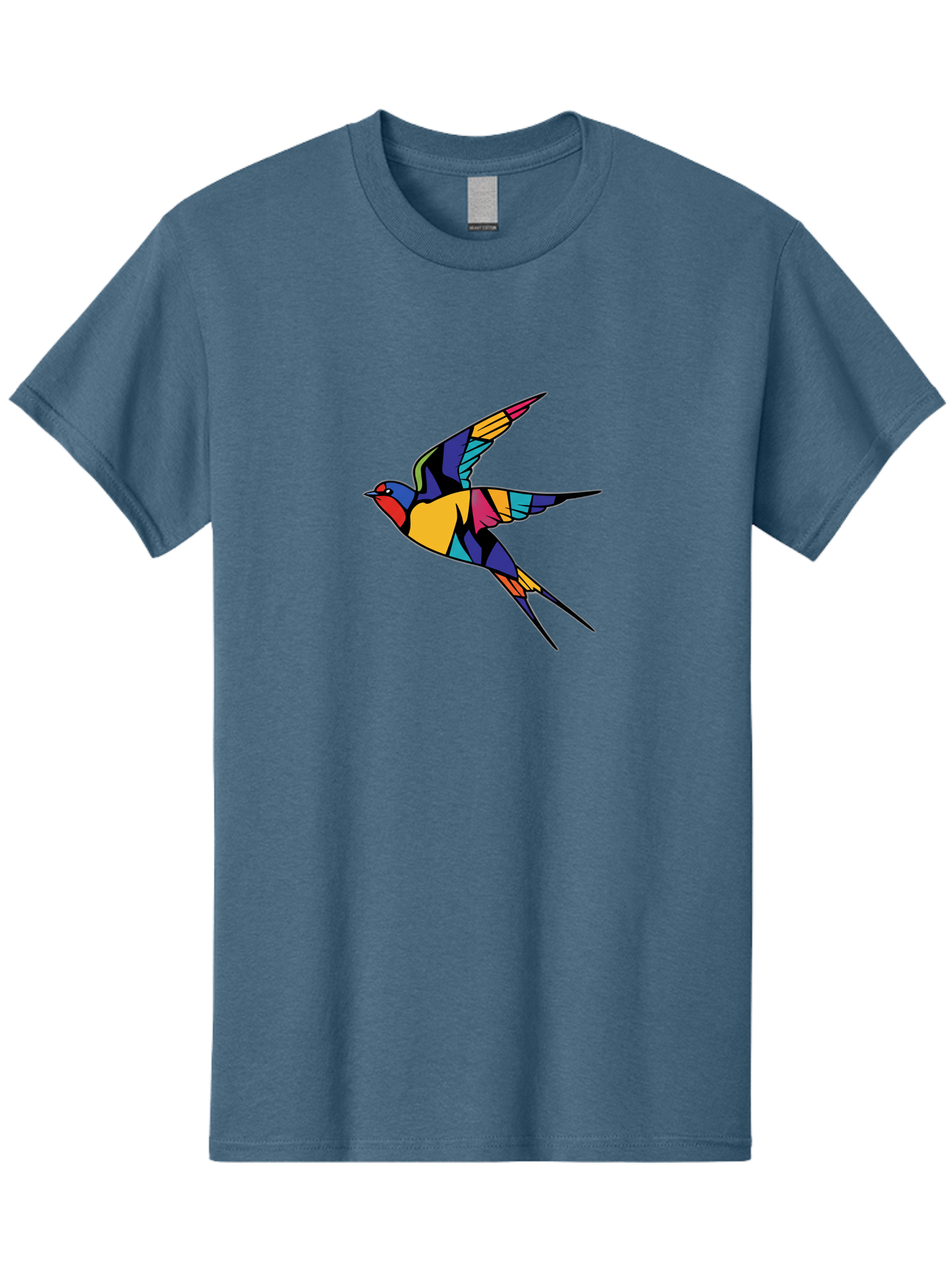 Multicolored-Bird Men'S Graphic Tee, 100% Cotton, Comfortable Casual Summer Wear, Machine Washable, Colorful Bird In Flight, Vibrant Bird Illustration, Geometric Bird Design, Multicolored Swallow, Bird In Mid-Air, Abstract Bird Art, Bae232