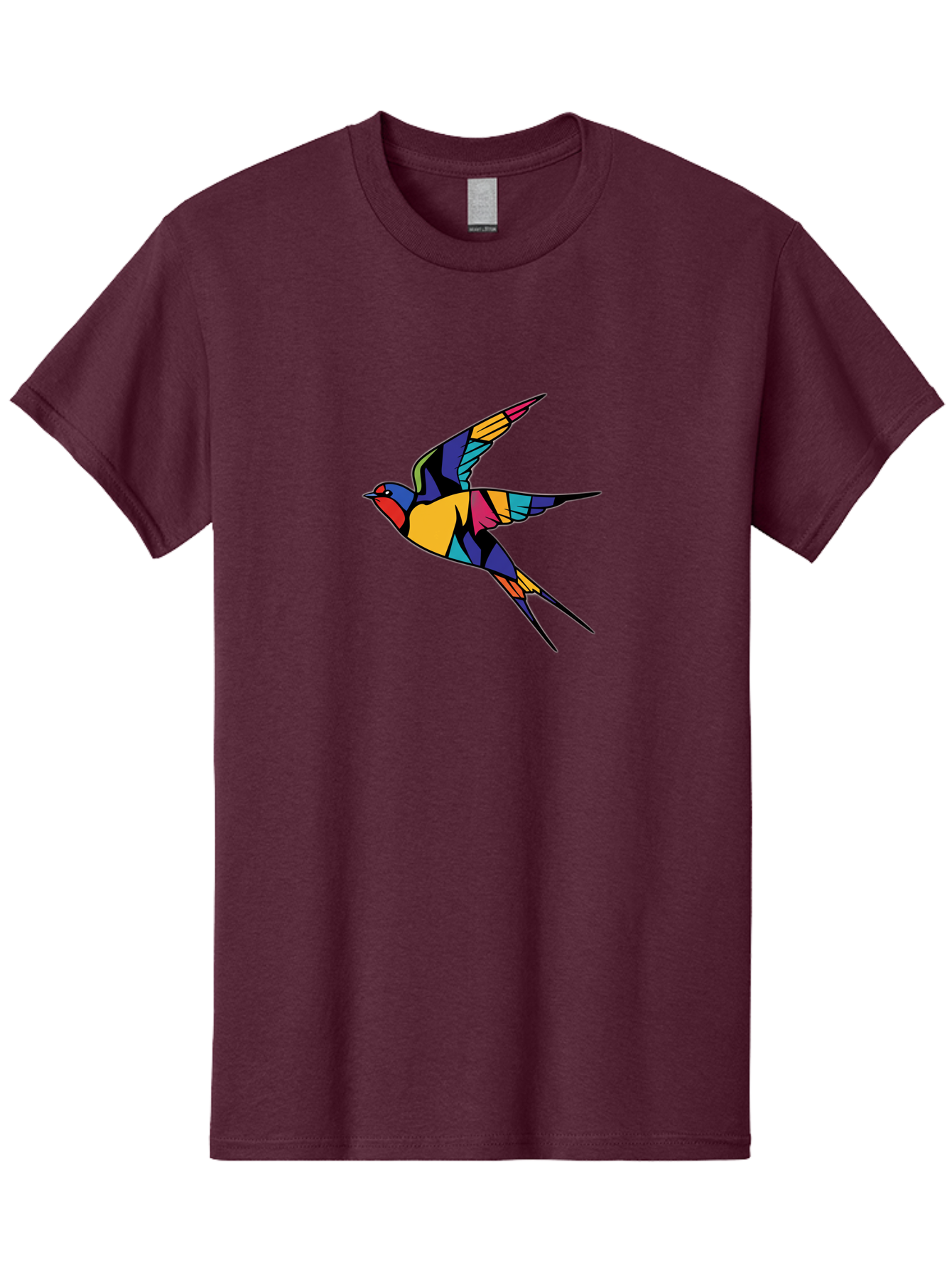 Multicolored-Bird Men'S Graphic Tee, 100% Cotton, Comfortable Casual Summer Wear, Machine Washable, Colorful Bird In Flight, Vibrant Bird Illustration, Geometric Bird Design, Multicolored Swallow, Bird In Mid-Air, Abstract Bird Art, Bae232