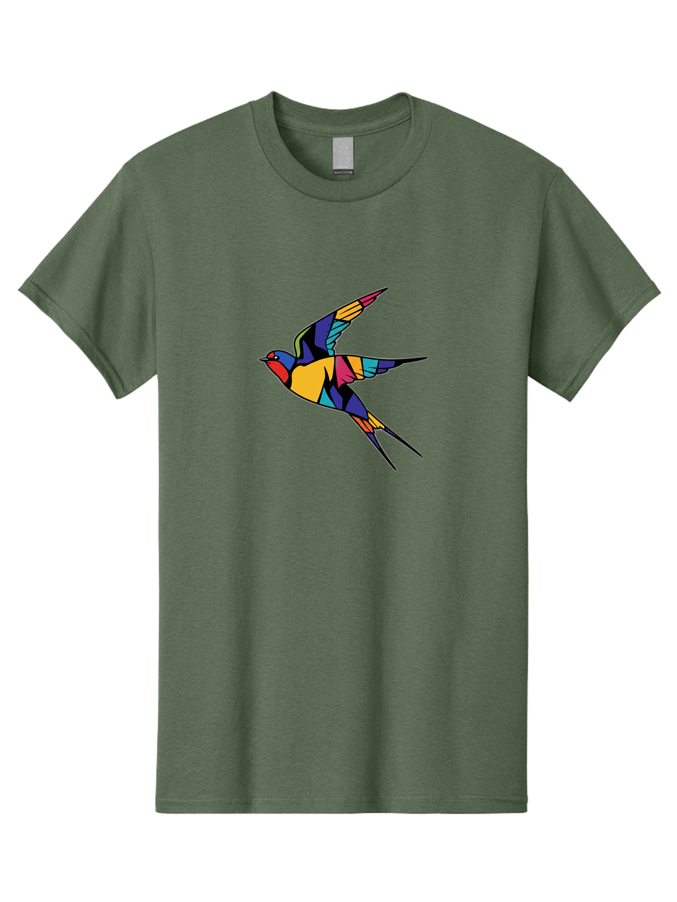 Multicolored-Bird Men'S Graphic Tee, 100% Cotton, Comfortable Casual Summer Wear, Machine Washable, Colorful Bird In Flight, Vibrant Bird Illustration, Geometric Bird Design, Multicolored Swallow, Bird In Mid-Air, Abstract Bird Art, Bae232
