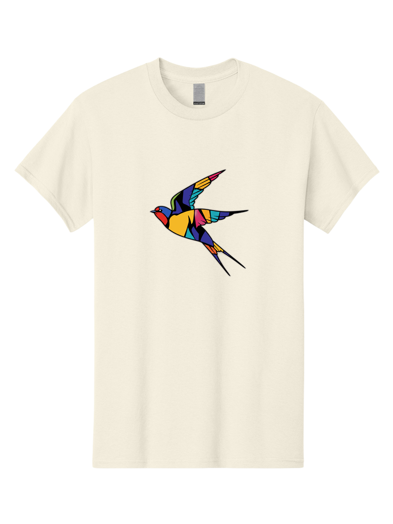 Multicolored-Bird Men'S Graphic Tee, 100% Cotton, Comfortable Casual Summer Wear, Machine Washable, Colorful Bird In Flight, Vibrant Bird Illustration, Geometric Bird Design, Multicolored Swallow, Bird In Mid-Air, Abstract Bird Art, Bae232