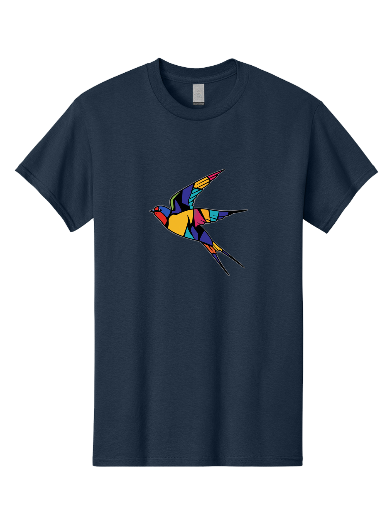 Multicolored-Bird Men'S Graphic Tee, 100% Cotton, Comfortable Casual Summer Wear, Machine Washable, Colorful Bird In Flight, Vibrant Bird Illustration, Geometric Bird Design, Multicolored Swallow, Bird In Mid-Air, Abstract Bird Art, Bae232