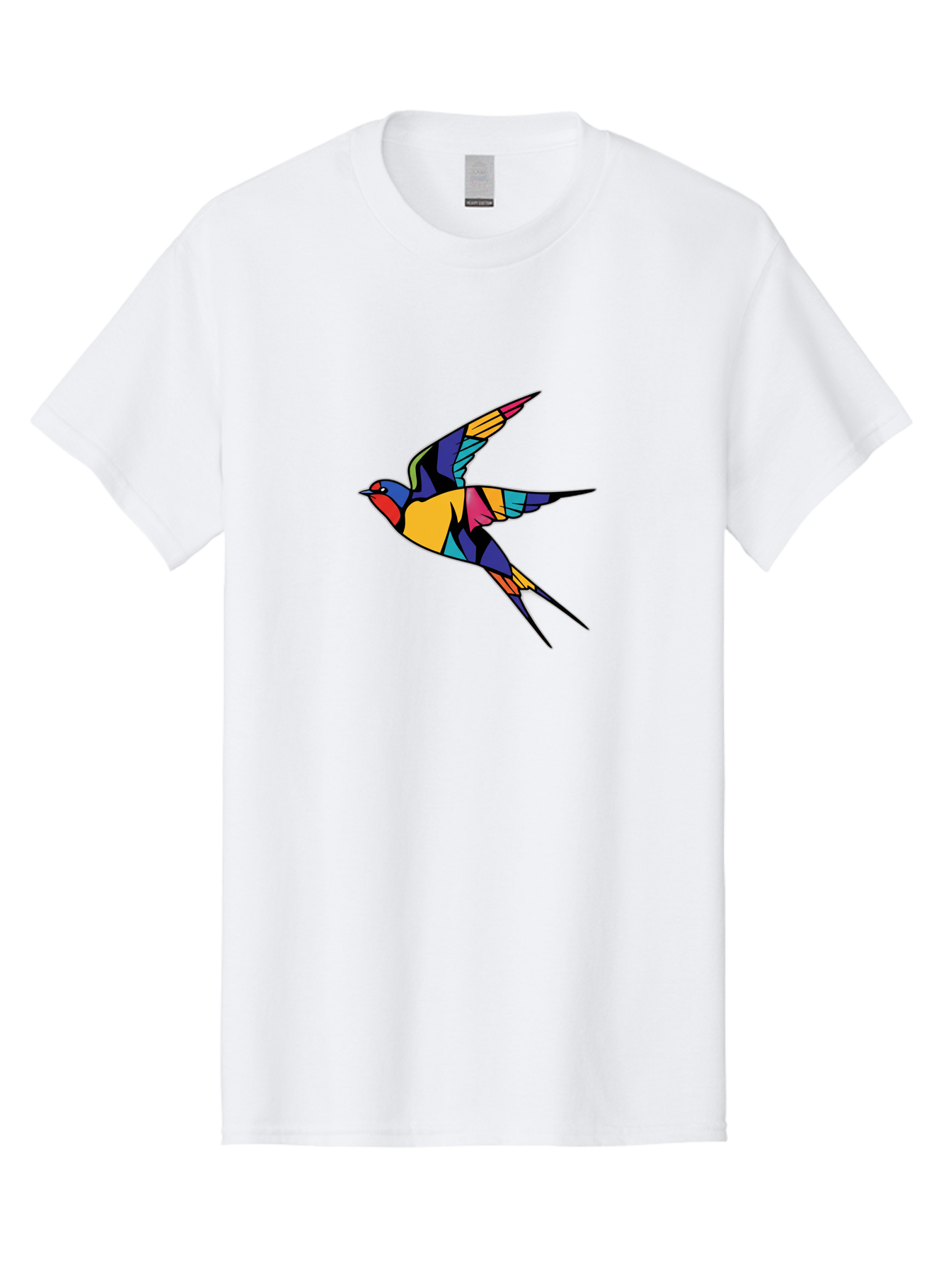Multicolored-Bird Men'S Graphic Tee, 100% Cotton, Comfortable Casual Summer Wear, Machine Washable, Colorful Bird In Flight, Vibrant Bird Illustration, Geometric Bird Design, Multicolored Swallow, Bird In Mid-Air, Abstract Bird Art, Bae232