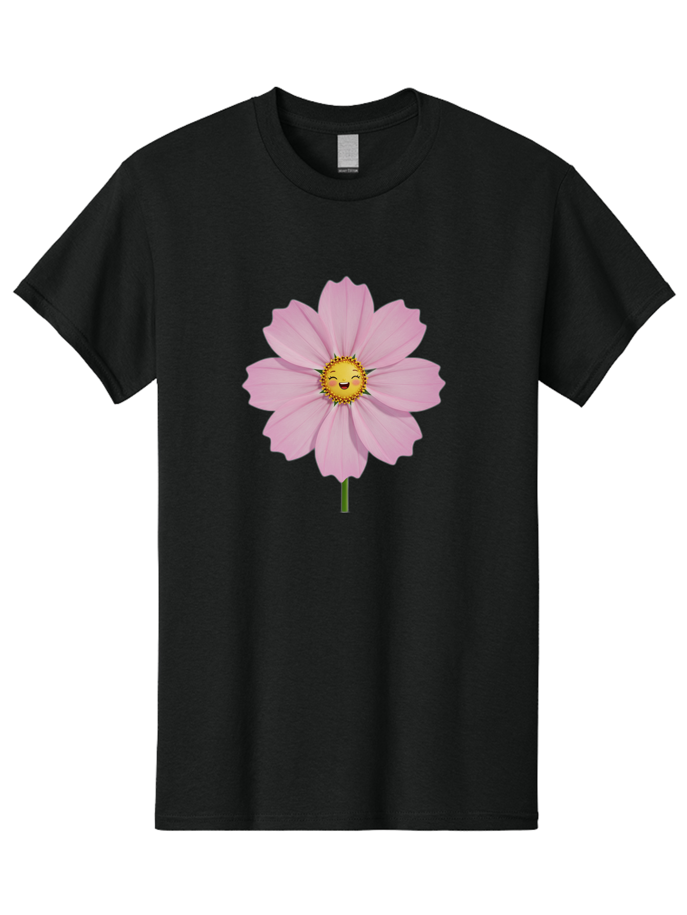 Pink-Flower-Emoji Men'S Graphic Tee, 100% Cotton, Comfortable Casual Summer Wear, Machine Washable, Pink Cosmos Flower, Cartoon Style, Smiling Face, Happy Emoji, Floral Illustration, Cute Design, Flower Graphics, Digital Art, Flower Emoji Bae236