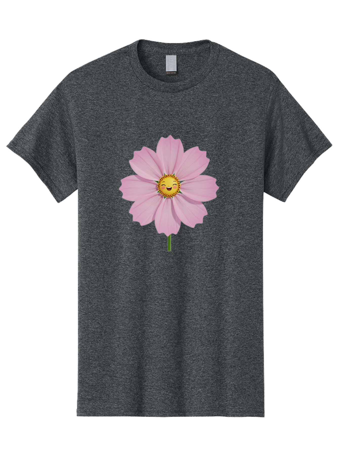 Pink-Flower-Emoji Men'S Graphic Tee, 100% Cotton, Comfortable Casual Summer Wear, Machine Washable, Pink Cosmos Flower, Cartoon Style, Smiling Face, Happy Emoji, Floral Illustration, Cute Design, Flower Graphics, Digital Art, Flower Emoji Bae236