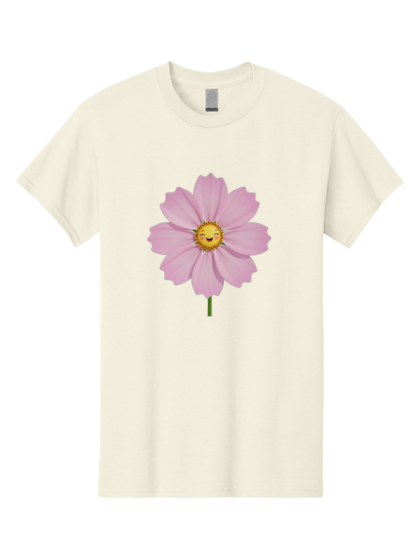 Pink-Flower-Emoji Men'S Graphic Tee, 100% Cotton, Comfortable Casual Summer Wear, Machine Washable, Pink Cosmos Flower, Cartoon Style, Smiling Face, Happy Emoji, Floral Illustration, Cute Design, Flower Graphics, Digital Art, Flower Emoji Bae236