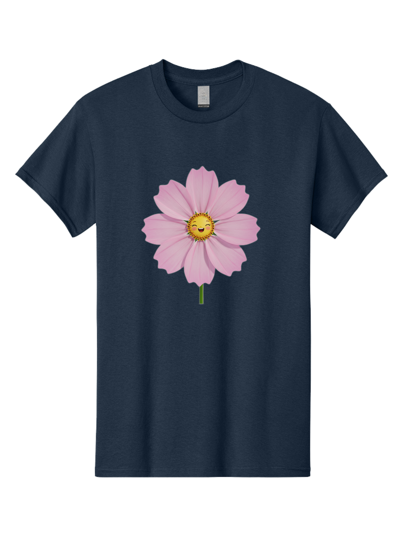 Pink-Flower-Emoji Men'S Graphic Tee, 100% Cotton, Comfortable Casual Summer Wear, Machine Washable, Pink Cosmos Flower, Cartoon Style, Smiling Face, Happy Emoji, Floral Illustration, Cute Design, Flower Graphics, Digital Art, Flower Emoji Bae236