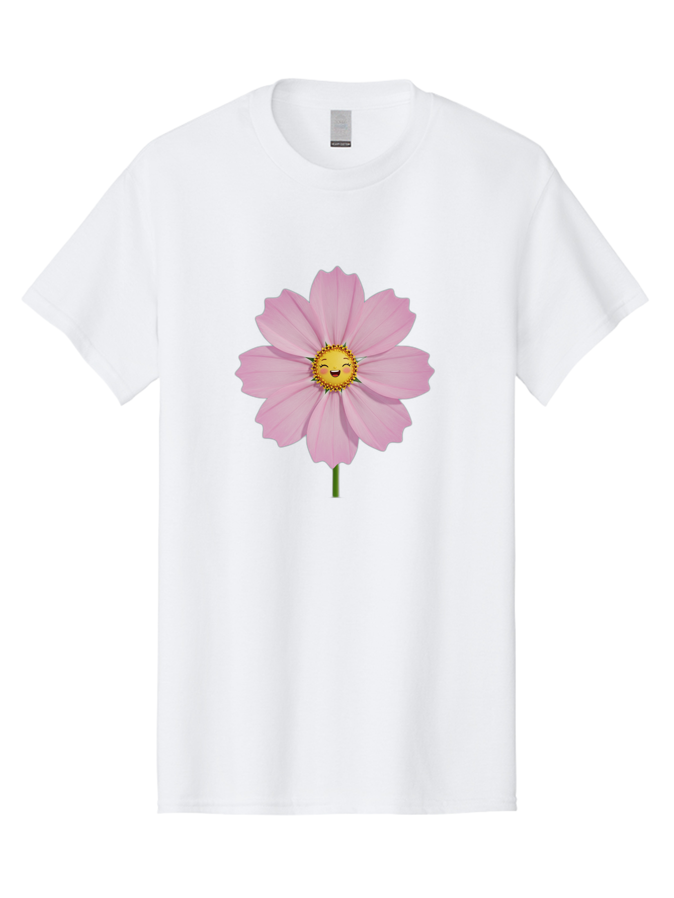 Pink-Flower-Emoji Men'S Graphic Tee, 100% Cotton, Comfortable Casual Summer Wear, Machine Washable, Pink Cosmos Flower, Cartoon Style, Smiling Face, Happy Emoji, Floral Illustration, Cute Design, Flower Graphics, Digital Art, Flower Emoji Bae236