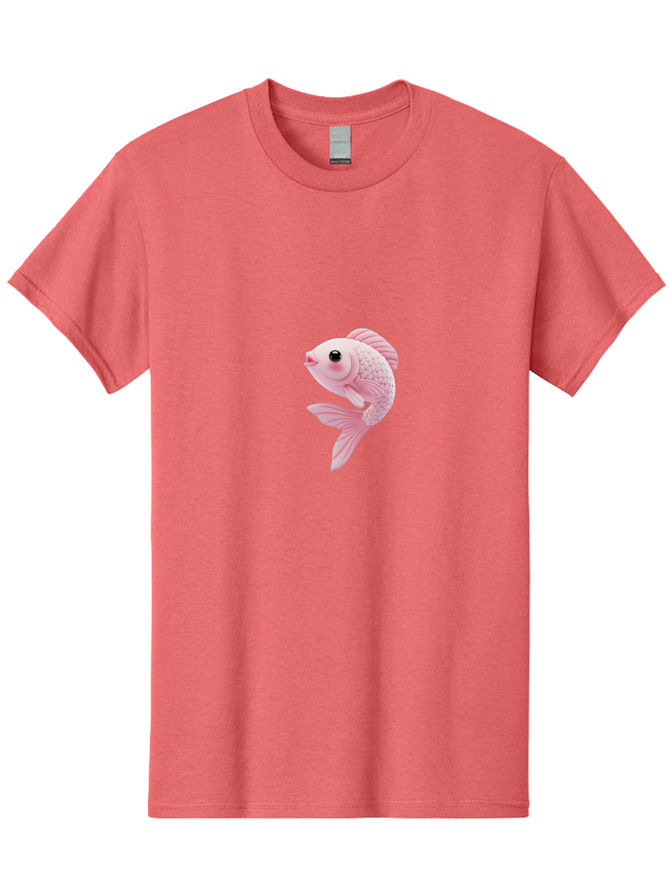 Pink-Goldfish Men'S Graphic Tee, 100% Cotton, Comfortable Casual Summer Wear, Machine Washable, Pink Fish, Cartoon Style, Kawaii Character, Toy-Like Appearance, Playful Design, Aquatic Theme, Cute Expression, Isolated Graphic Bae237