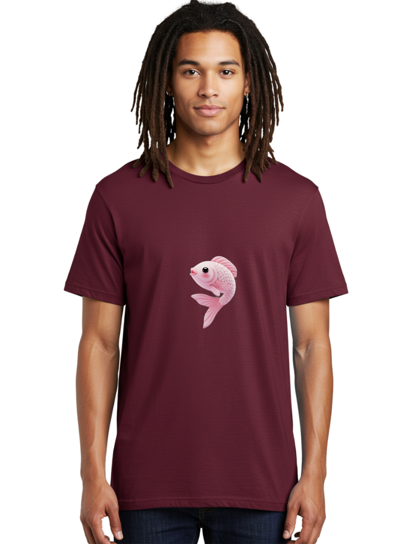 Pink-Goldfish Men'S Graphic Tee, 100% Cotton, Comfortable Casual Summer Wear, Machine Washable, Pink Fish, Cartoon Style, Kawaii Character, Toy-Like Appearance, Playful Design, Aquatic Theme, Cute Expression, Isolated Graphic Bae237