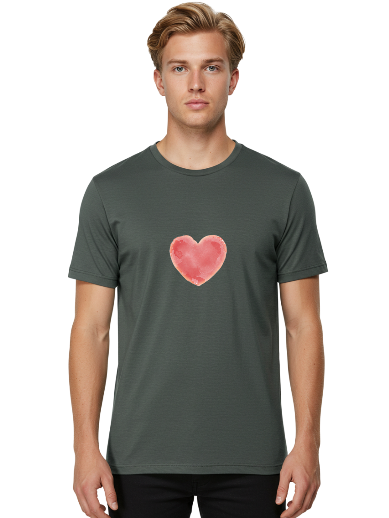 Pink-Heart Men'S Graphic Tee, 100% Cotton, Comfortable Casual Summer Wear, Machine Washable, Pink Heart, Heart Shape, Watercolor Art, Love Symbol, Valentines Day, Romantic Gesture, Tender Touch, Soft Pink Hue Bae238